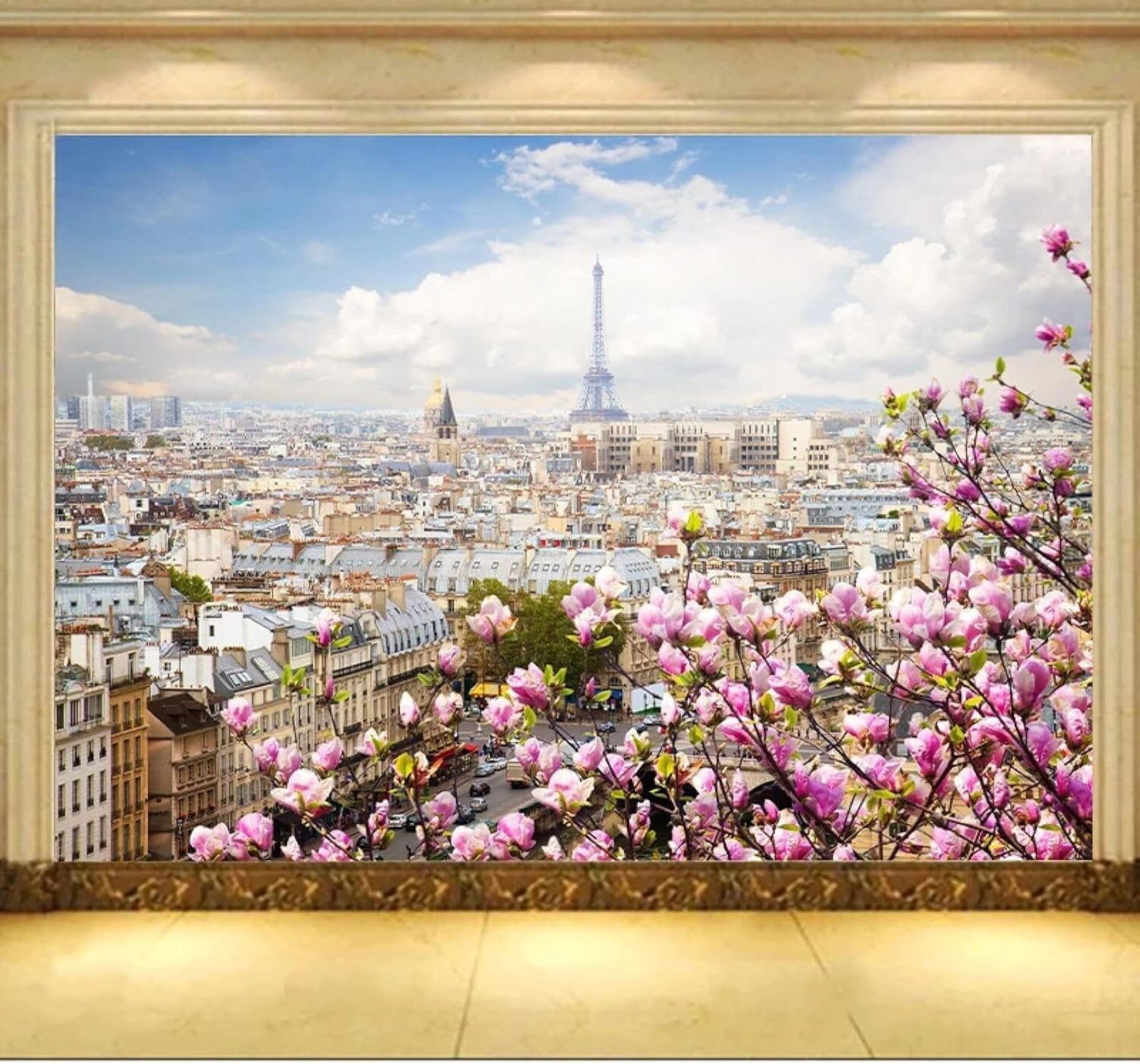 XLMING Three Dimensional Urban Architecture Flowers Towers Landscapes 3D Wallpaper Silky Texture Home Study Office Grey Dining Room Sofa Bedroom Living Room TV Backdrop-200cm×140cm