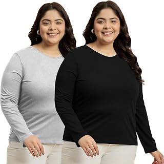 Elite soul Women Plus Size Full Sleeve Cotton T-Shirts Combo Pack of 2_Casual, Gym, Sports, Lounge Wear Tops for Women (X... Price In India