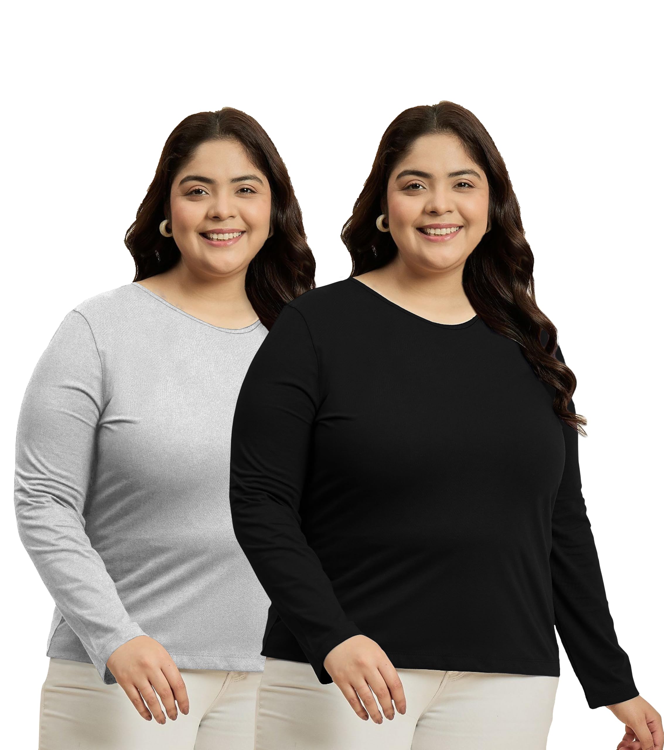 Elite soul Women Plus Size Full Sleeve Cotton T-Shirts Combo Pack of 2_Casual, Gym, Sports, Lounge Wear Tops for Women (XL, XXL, 3XL, 4XL, 5XL)-picture-15