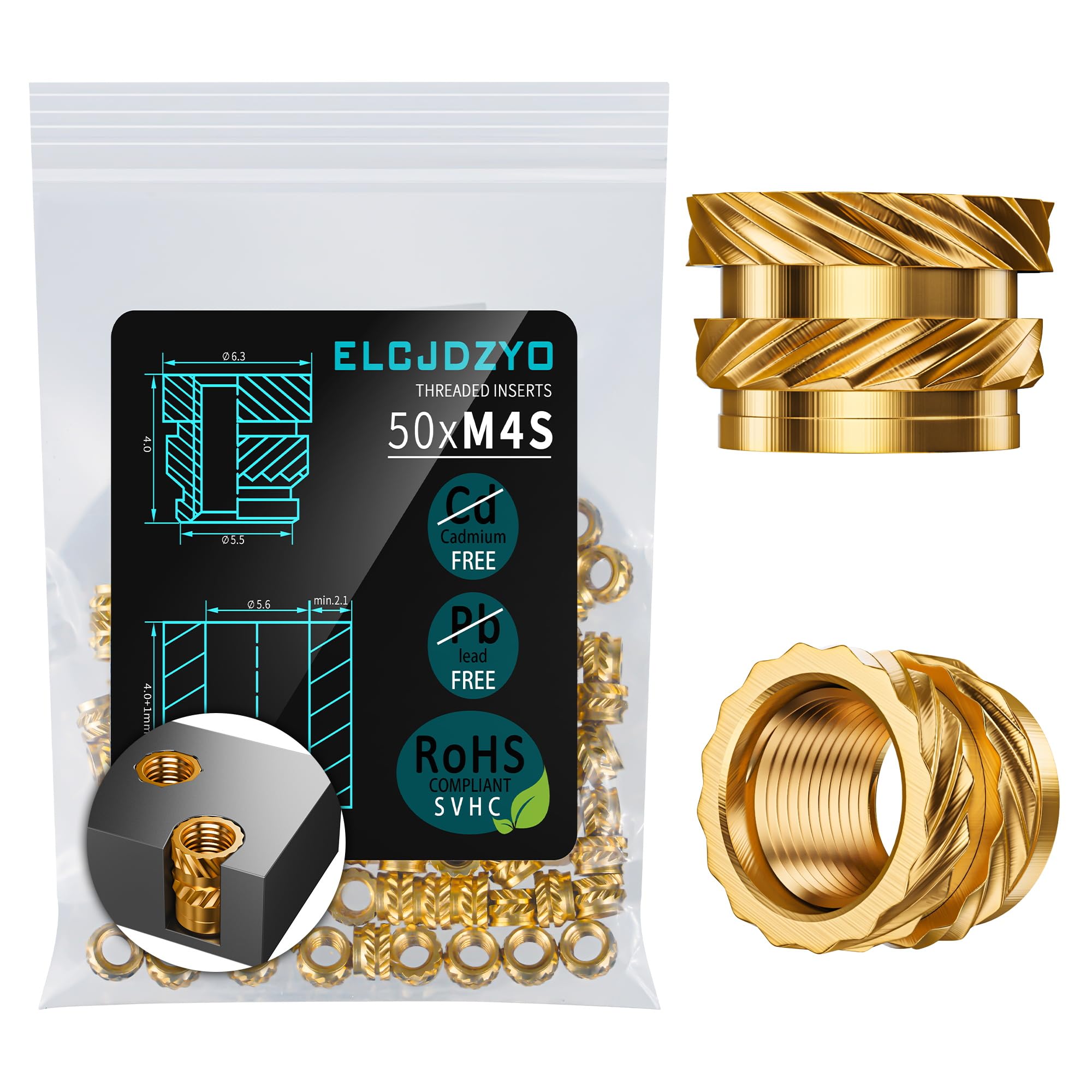 Amazon.com: 50Pcs Threaded Inserts M4Sx4.0 Brass Heat Set Insert