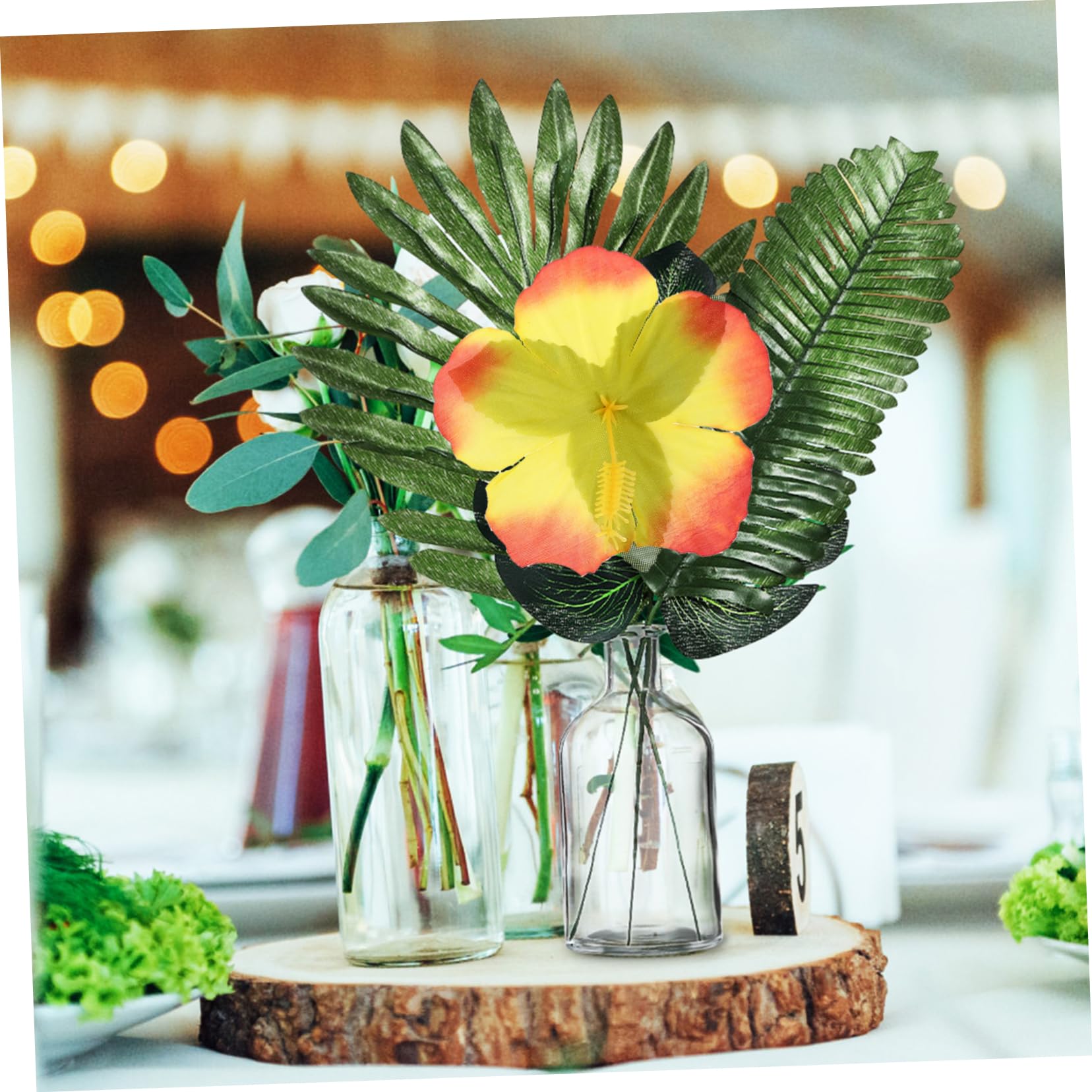 1satz Hawaii Party Tischdekoration Teiliges Mit Künstlichen Blättern Und Hibiskusblumen Für Tropische Feiern Luau Deko Fotorequisiten Und Partyanlässe