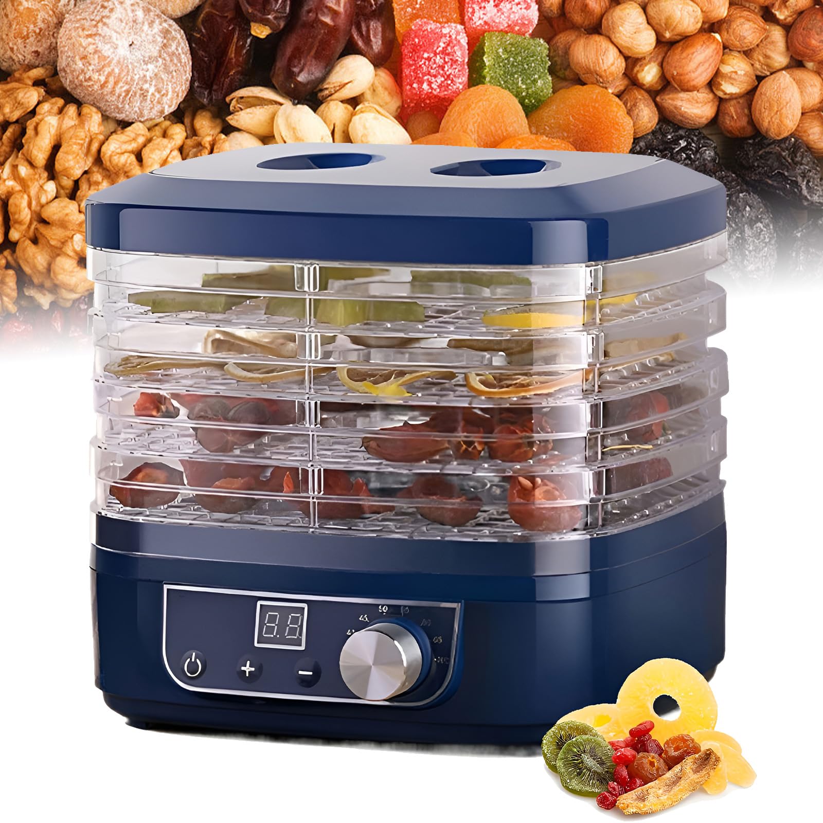 Electric Food Dehydrator, Fruit Dryer, Adjustable Temperature 35-70℃, 5 Removable Trays, 72 Hours Timer, for Meat, Fruits, Vegetables, Snacks, Green(Blue)