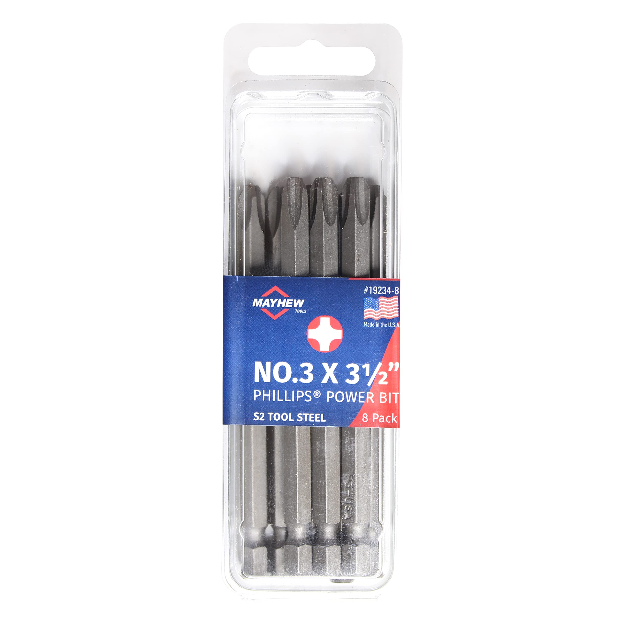 Mayhew Tools 19234-8 USA Phillips Power Bit, NO. 3 x 3.5", 8-Pack
