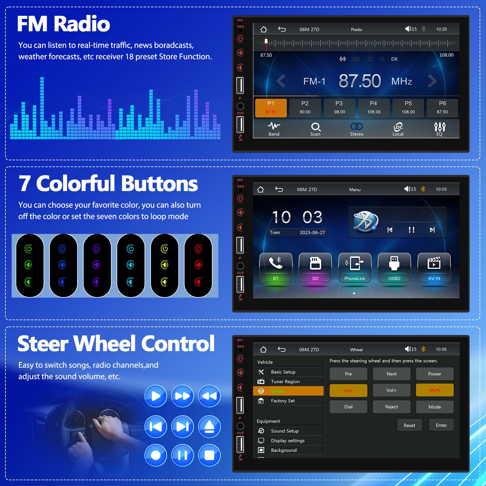 Single Din Car Radio with Wireless CarPlay Android Auto - Image 2