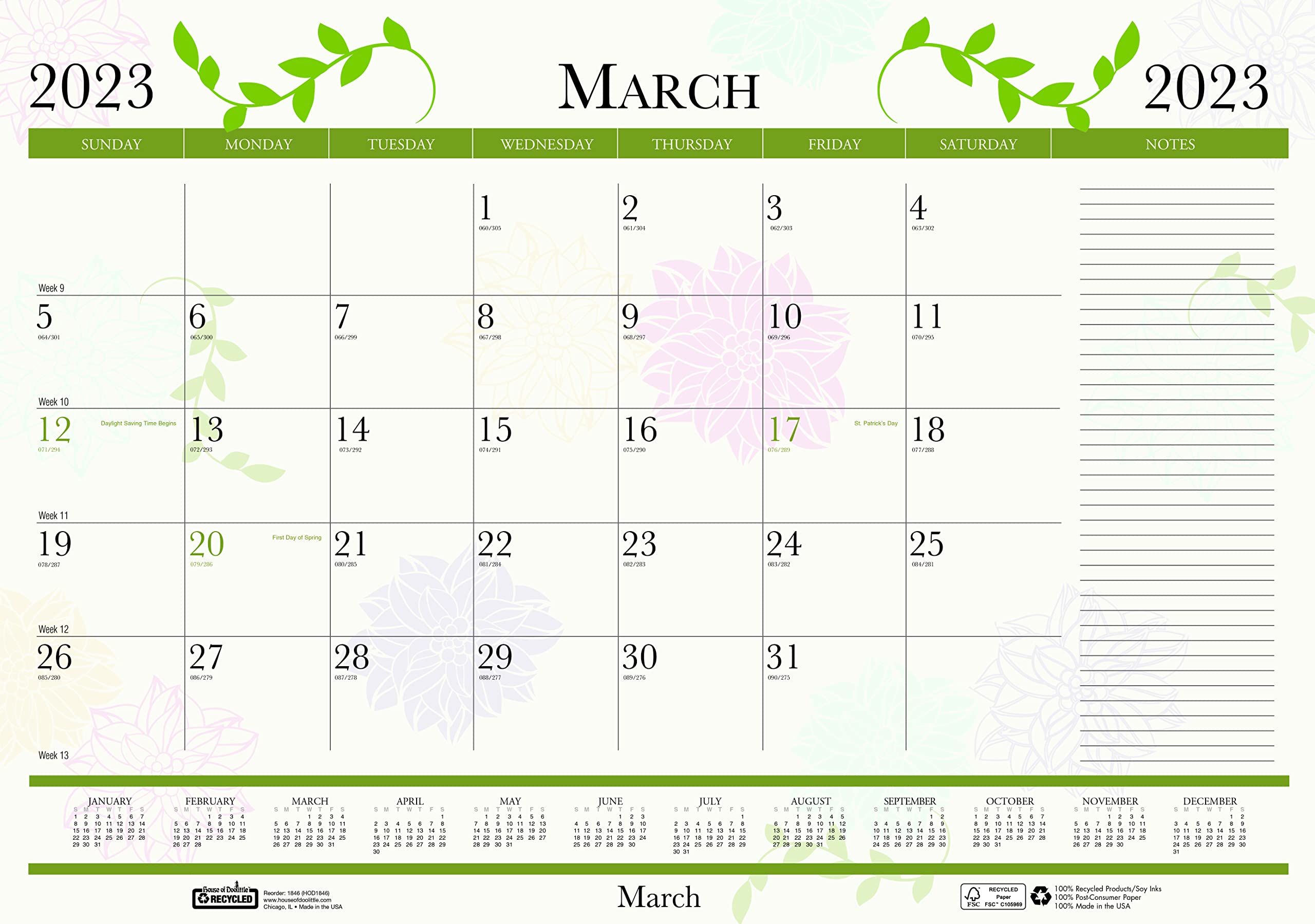 House of Doolittle 2023 Monatlicher Schreibtischunterlage-Kalender, Erdlandschaften, skurriles Blumenmuster, 47,6 x 33 cm, Januar - Dezember (HOD1846-23)