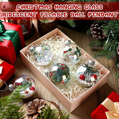 Miniatura 3 de Liliful 12 adornos de cristal de Navidad para manualidades, bolas de vidrio rellenables de 2.36 pulgadas, bombillas colgantes extraíbles para árbol