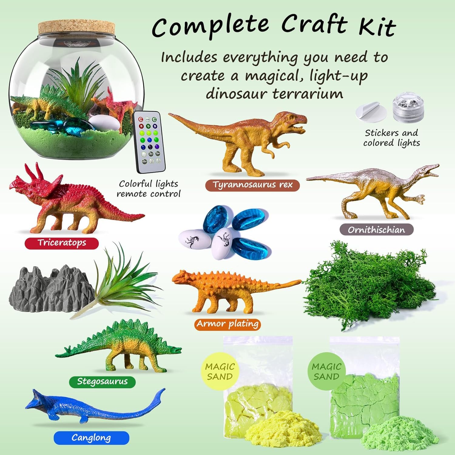 Juguete Educativo Stem RONSTONE Terrario Dinosaurios Con Volcán LED - Para Niños 4-12 Años | 10 Dinosaurios Juguete Educativo Stem Dinosaurios