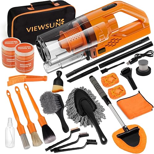 Miniatura 1 de Viewsun Kit de limpieza de automóvil de 19 piezas, kit de detalles para interiores de automóvil con aspiradora inalámbrica de alta potencia, juego