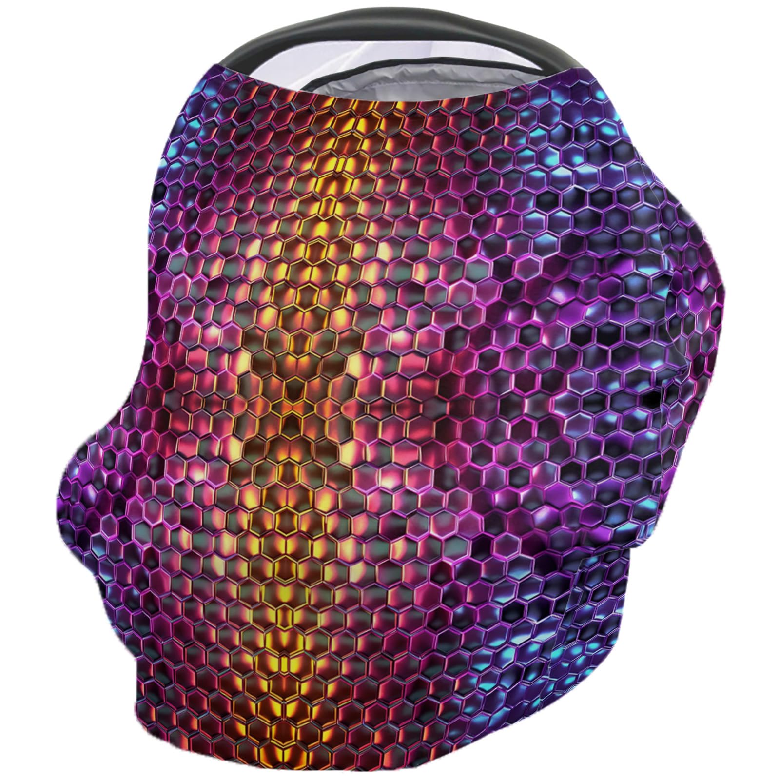 Nursing Cover for Breastfeeding Scarf, Color Block Gradient Metallic Purple Gold Hexagon Geometric Baby Car Covers Super Soft Multi Use for Canopy Shopping Cart Cover Blanket Stroller Cover