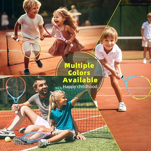 Miniatura 7 de Raqueta de tenis para niños de 17"-23" para edades de 2-9 años, ligera y duradera, incluye 1 raqueta de tenis para niños pequeños y 1 cintas de