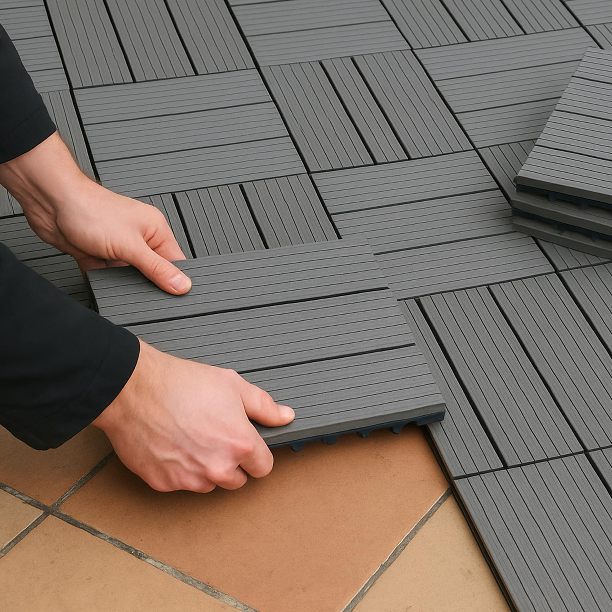 LEDSone Piastrelle per terrazzo grigio scuro, 9 pezzi, 30 cm x 30 cm