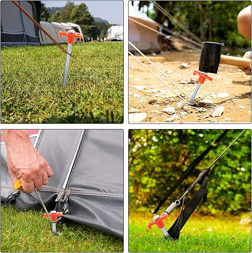 Miniatura 5 de Yesland Paquete de 20 estacas para tienda de campaña galvanizadas no oxidadas de 9-78 pulgadas para acampar familiar estacas de toldo desplegable