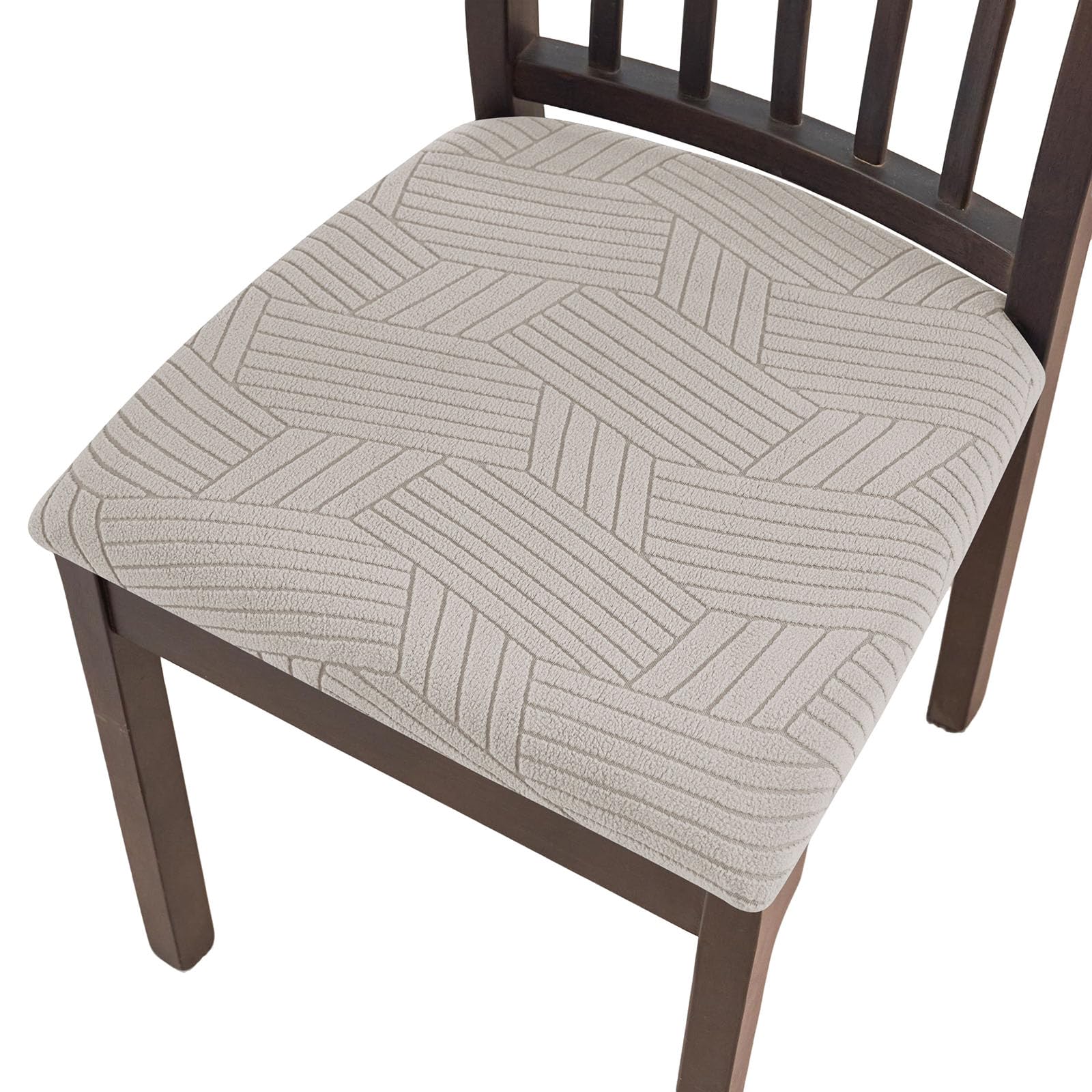 YOPOIY Dining Chair Seat Covers Set of 6 4 2, Spandex Knitted Jacquard Seat Covers for Dining Chairs with Ties, Stretch Chair Seat Cushion Slipcovers (Khaki,6 PCS)