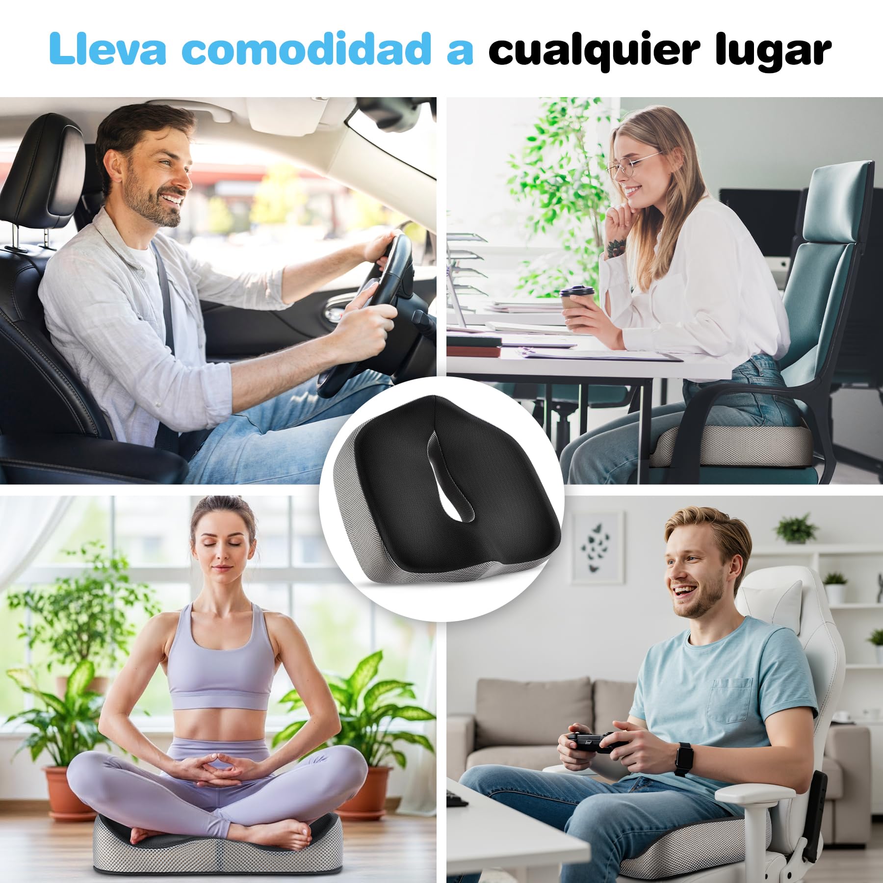 POOTACK Cojín Silla Oficina - Cojín de Memoria Portátil para Silla Oficina, Cojín Asiento Coche Conductor, Sillas Gaming y Silla de Ruedas