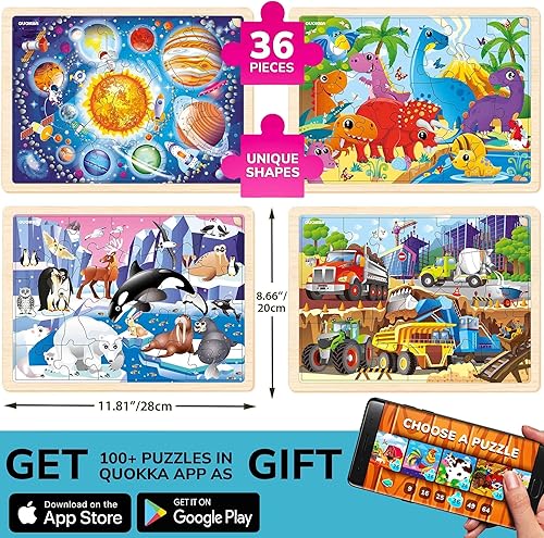 Miniatura 2 de QUOKKA Juego de 4 rompecabezas para niños de 4 a 6 años  24 piezas de rompecabezas Montessori realistas de madera para niños de 3 a 5 años