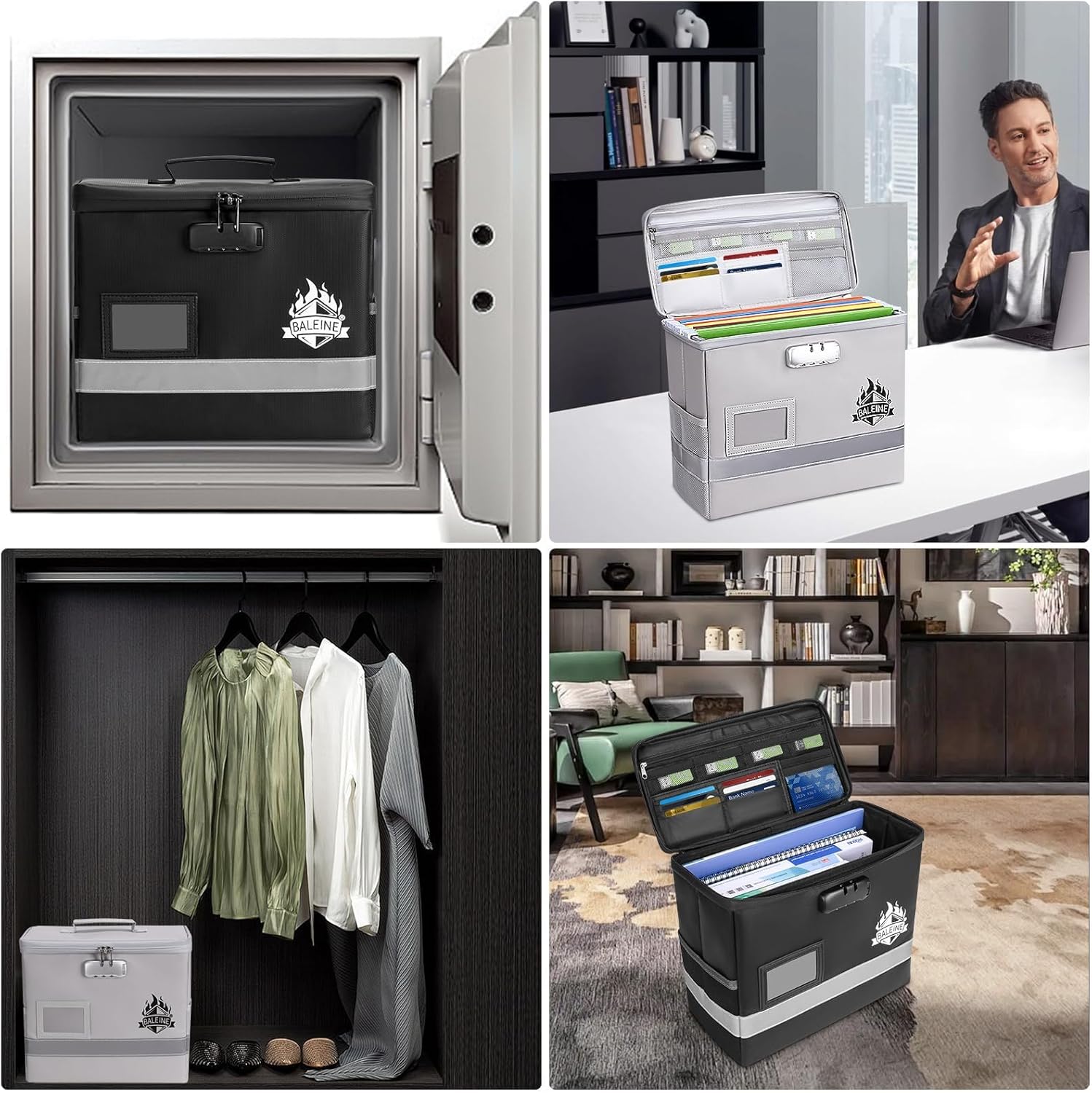 BALEINE Fireproof Document Box with Lock, Portable Fireproof Document Bag Waterproof Fire Proof File Boxes for Documents, File Organizer Box for Important Paperwork (Silver, 12.5''x10.5''x6'') - Image 8