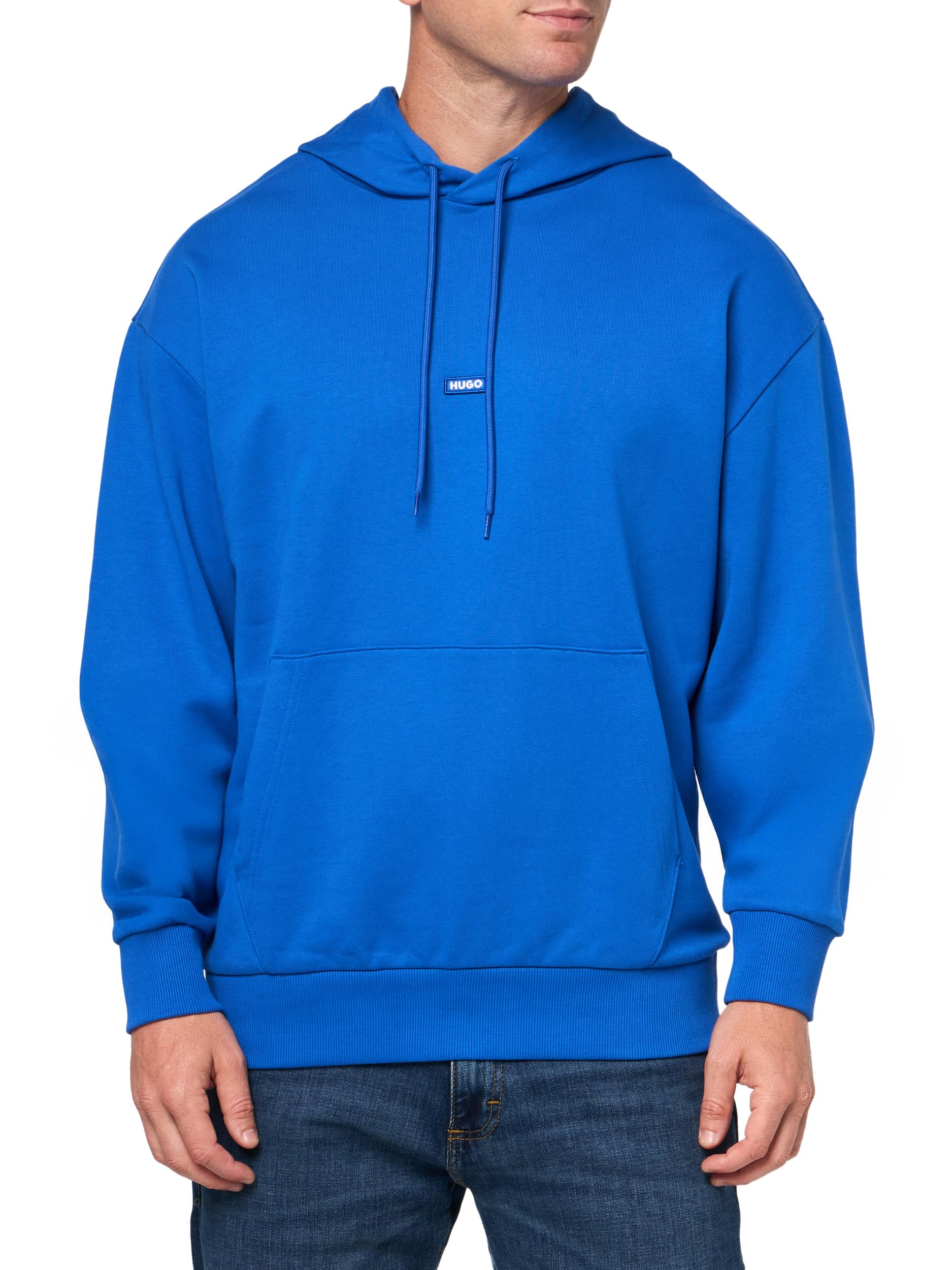 Hugo Men's Cobalt Blue Twill French Terry Logo Patch Hooded Sweatshirt, Xl