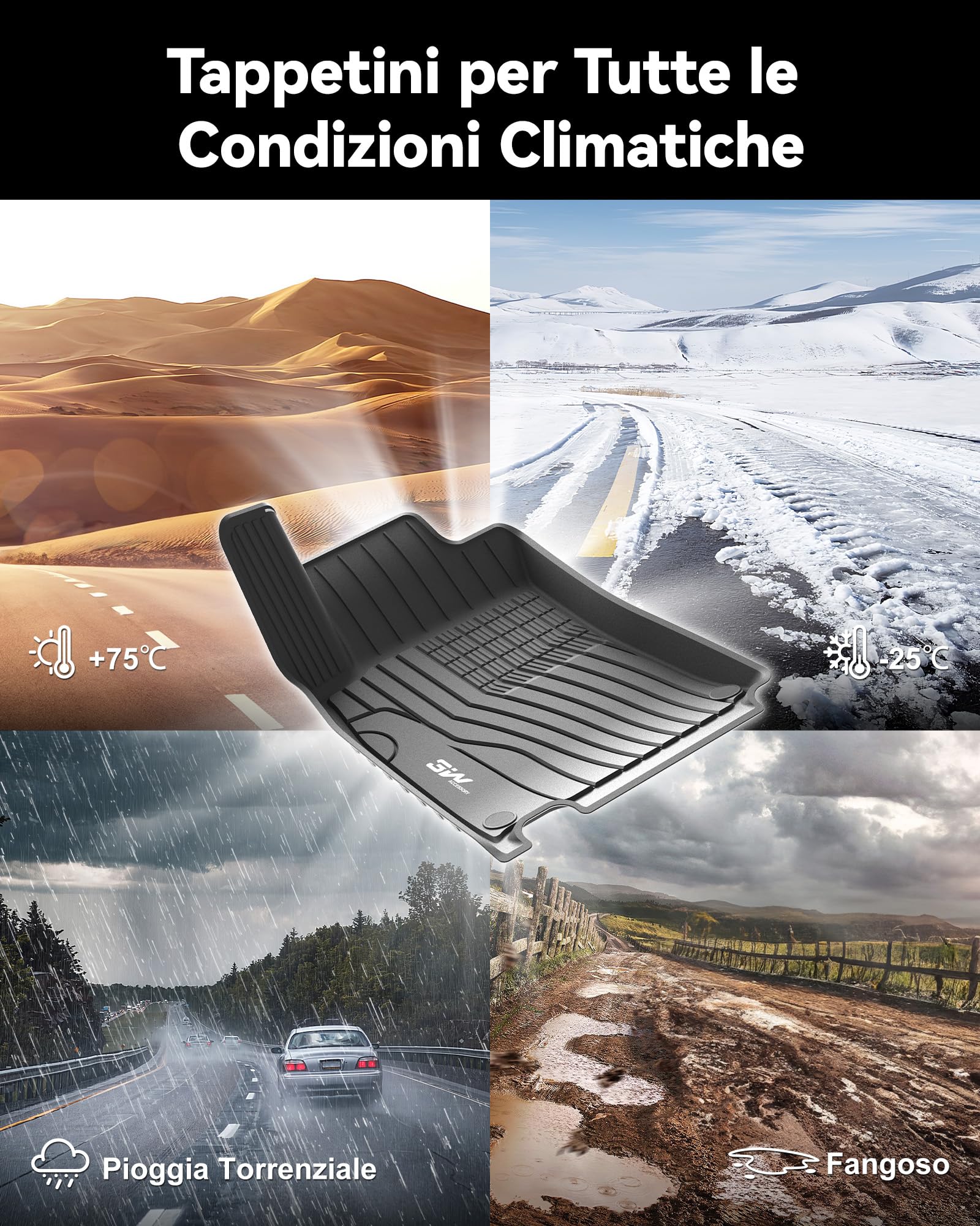 3W Alfombrillas de Coche Compatible con Mercedes CLA C118 2019-2024/GLA H247 2021-2024, TPE Alfombrillas para Todo Tipo de Clima para Mercedes CLA GLA la 1ª y 2ª Fila Juego Completo, Accesorios