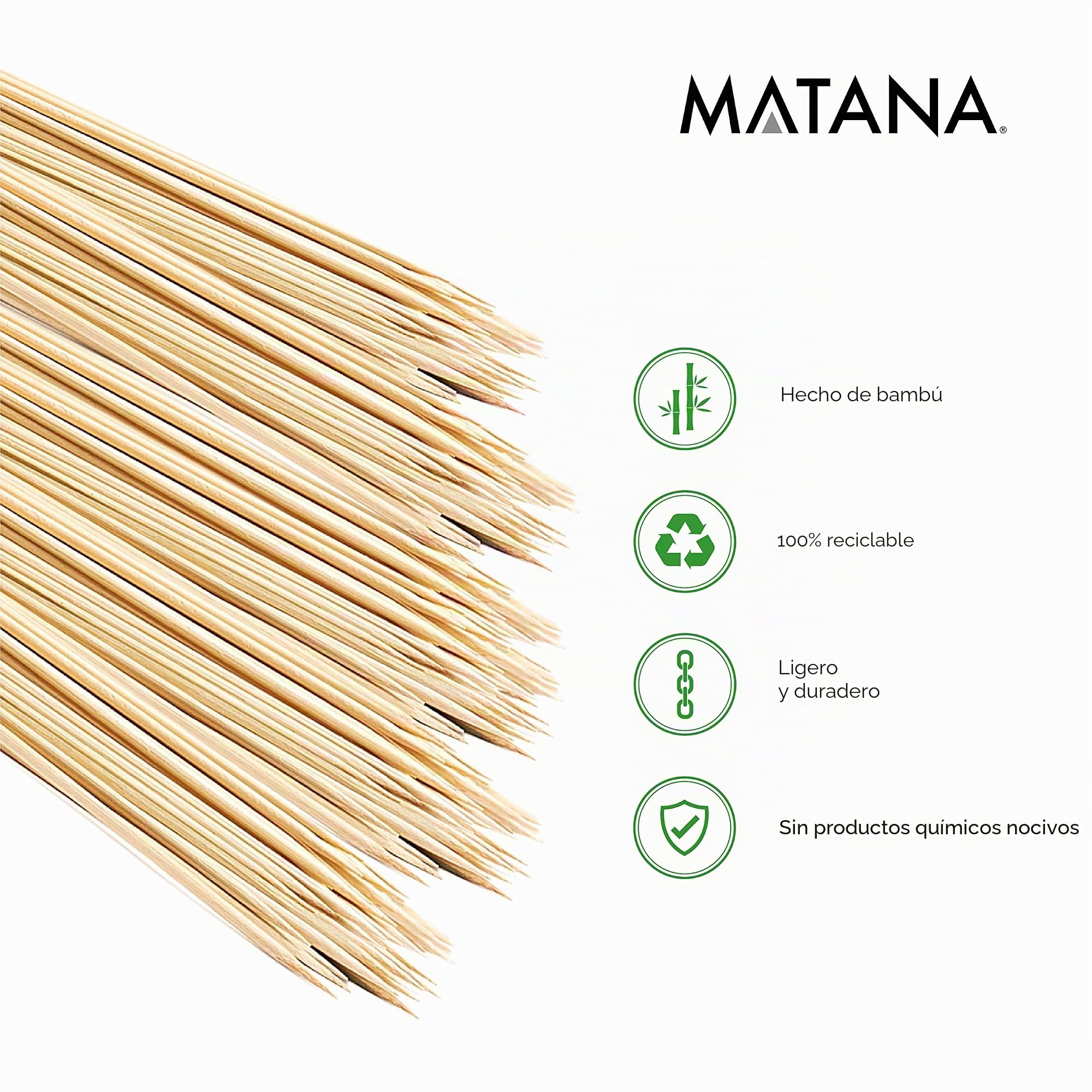 MATANA 100 Brochetas de Madera Extralargas, XXL 90cm (0,6cm/6mm de Grosor) - Pinchos de Bambú Barbacoa, Palillos Brochetas para Asar, Hogueras, Camping, Tomateras - Resistentes y 100% Naturales