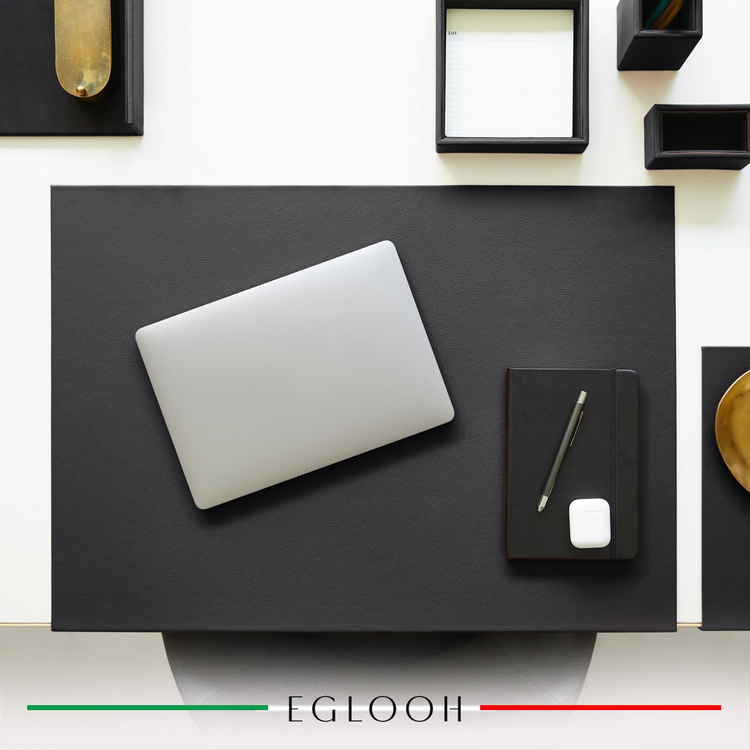 Eglooh - Adamantis - Schreibtischunterlage Echtleder mit Kantenschutz - Leather Desk Mat Nahtlos & Rutschfest - Büro Zubehör Made in Italy