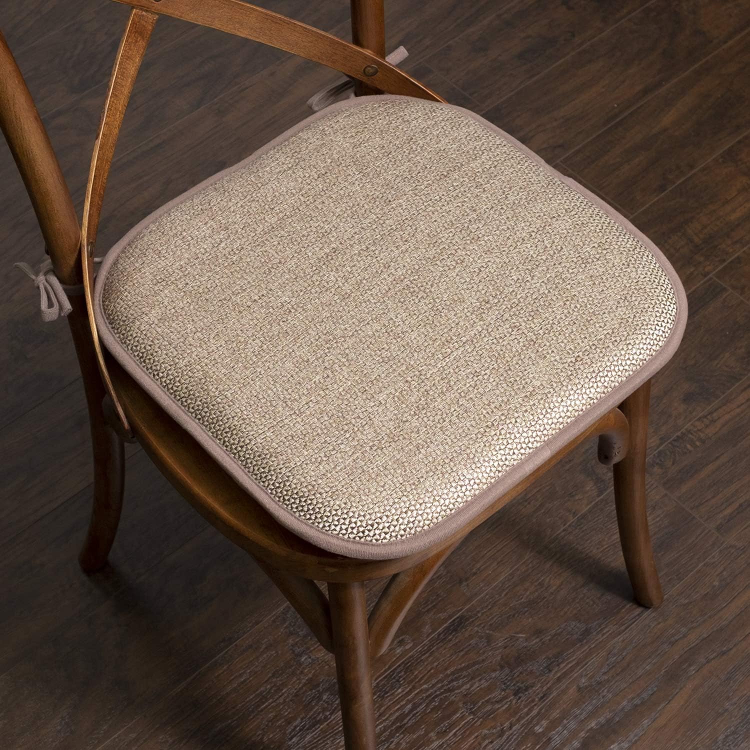 Chair Cushion Memory Foam Pads with Ties Honeycomb Pattern Slip Non Skid Rubber Back Rounded Square 16" x 16" Seat Cover