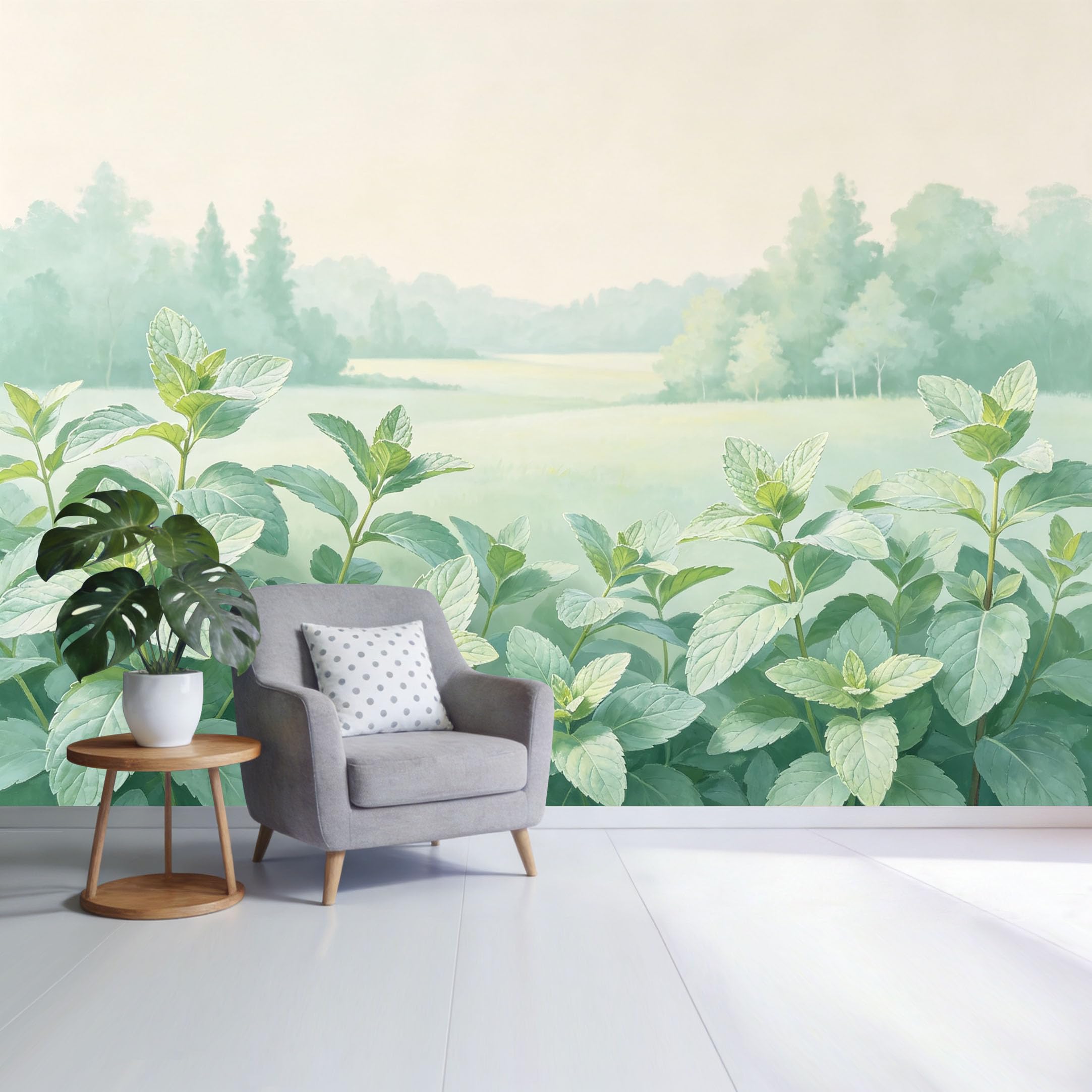 Custom Size Wall Mural Botanical Green Leaf Meadow Landscape Watercolor Style SelfAdhesive Wall Fabric Removable Wallpaper for Home Office Decor