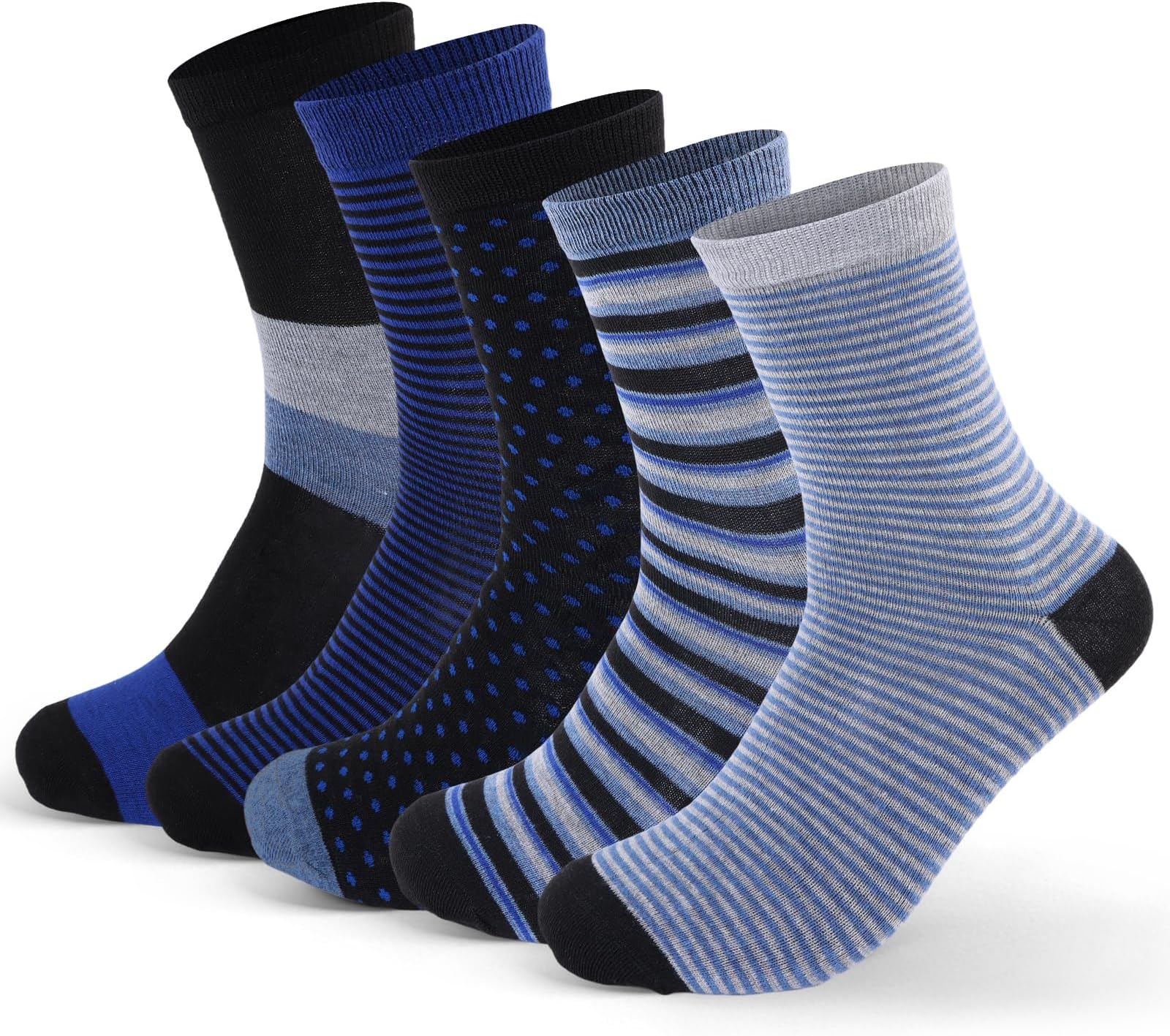 Mens Dress Socks Classic Patterned Business Crew Socks,Stripe Pattern, Comfort, Breathable Blend，5 Pack.