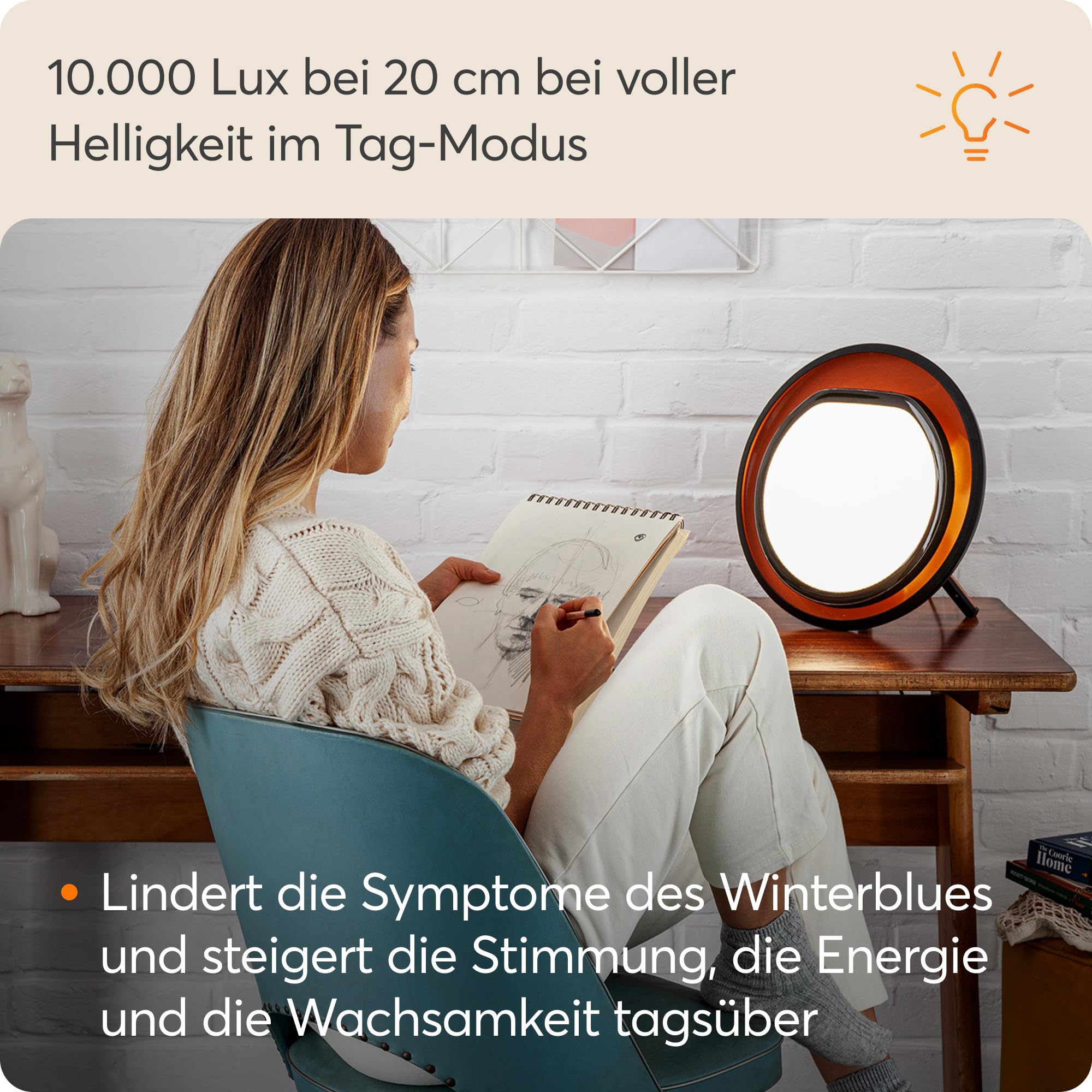 Lumie Halo, Wirksame Lichttherapie für Winterblues und verbessertes Wohlbefinden, 10.000 lux
