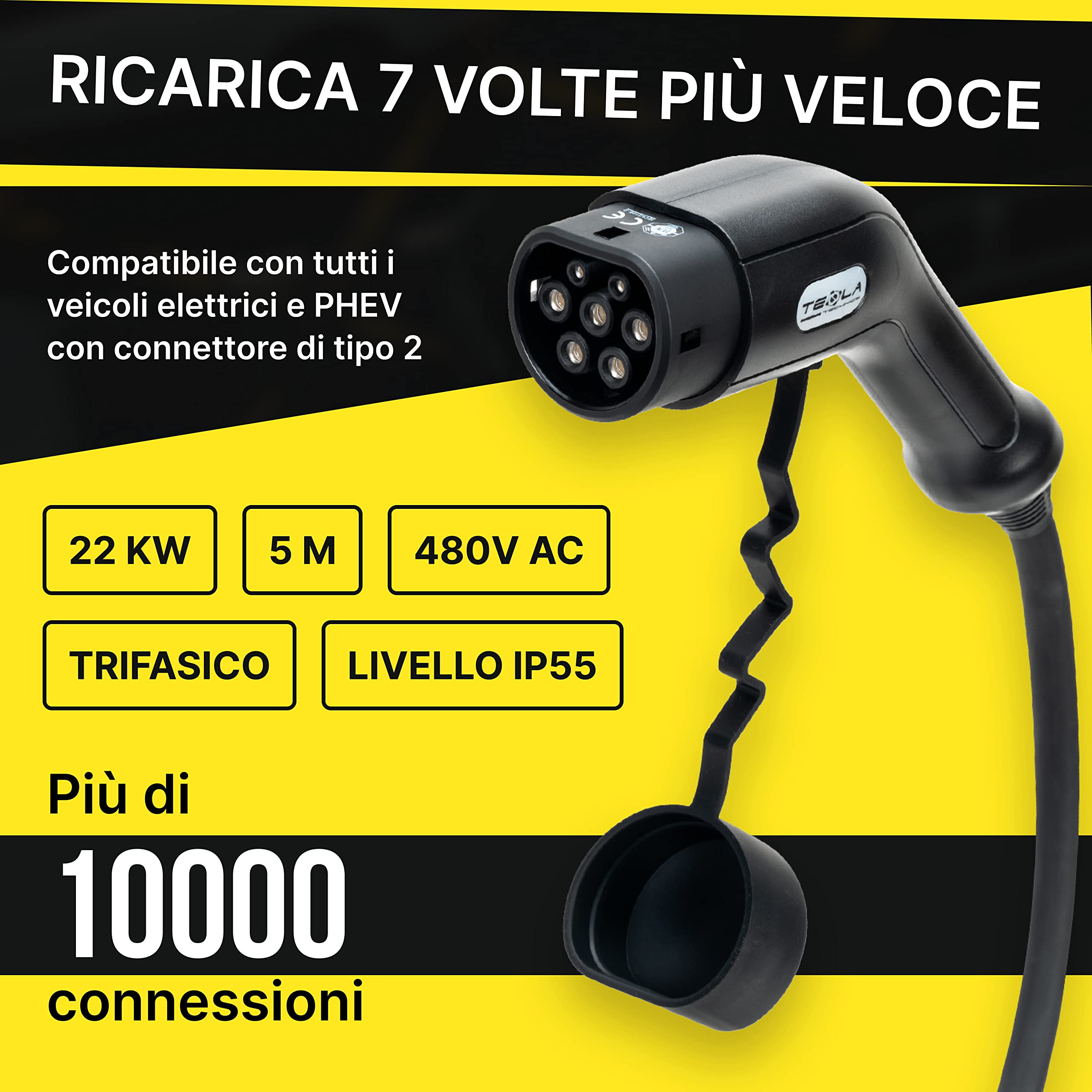 Cavo Ricarica Tipo 2 22KW 5m - Per Auto Elettriche E Ibride - Foto 4