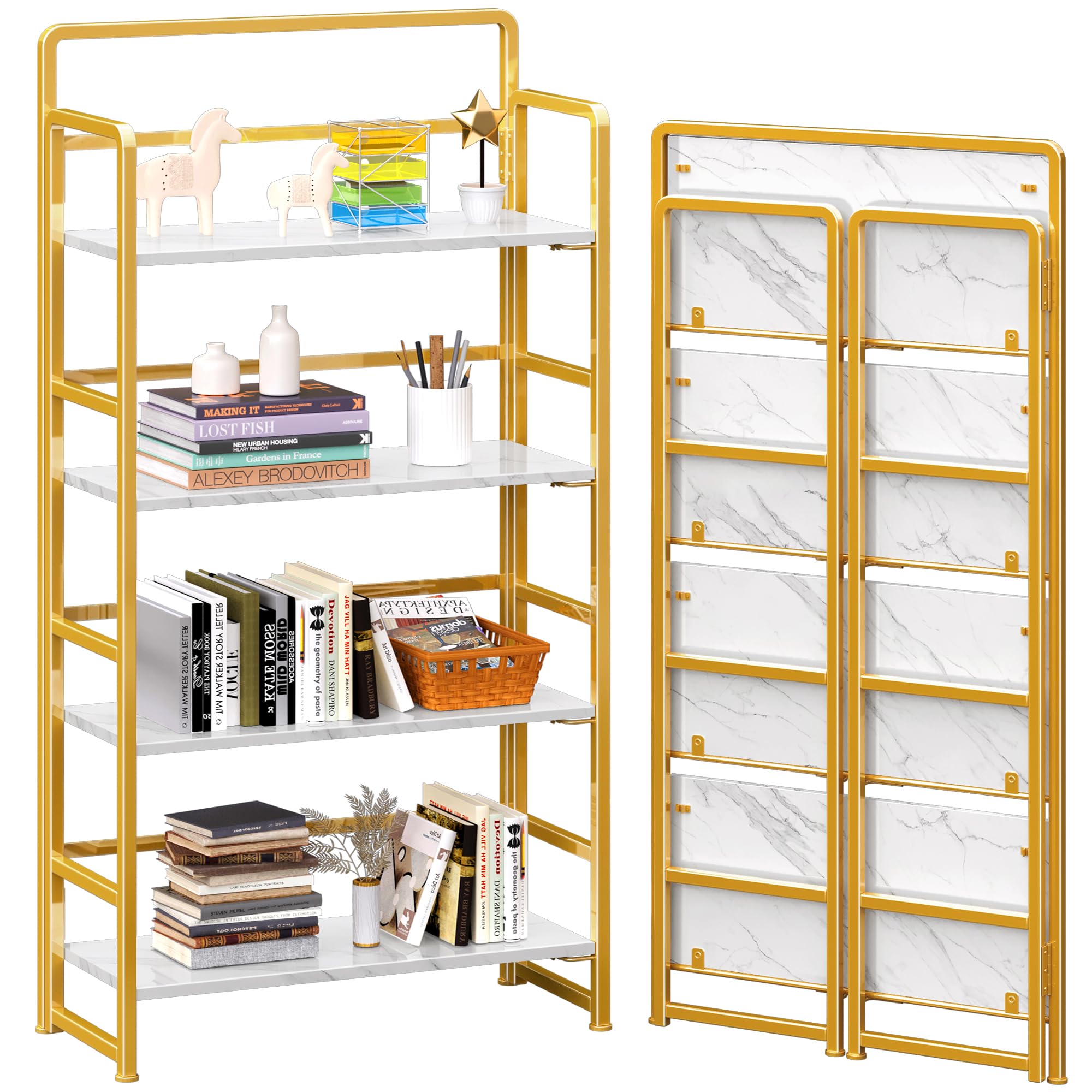 Amazon.com: 4NM No Assembly Folding Bookshelf, 4-Shelf 54