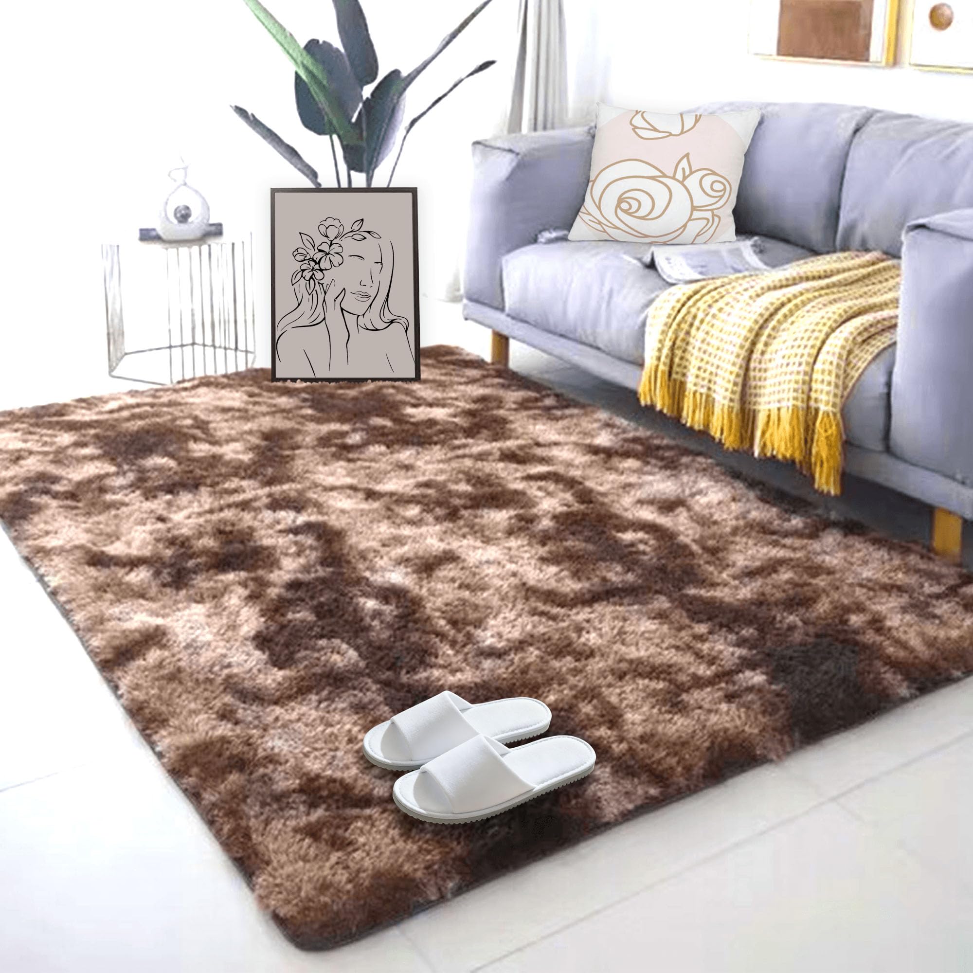 Tapis salon shaggy doux marron 170 x 250 cm contre le sol froid du salon