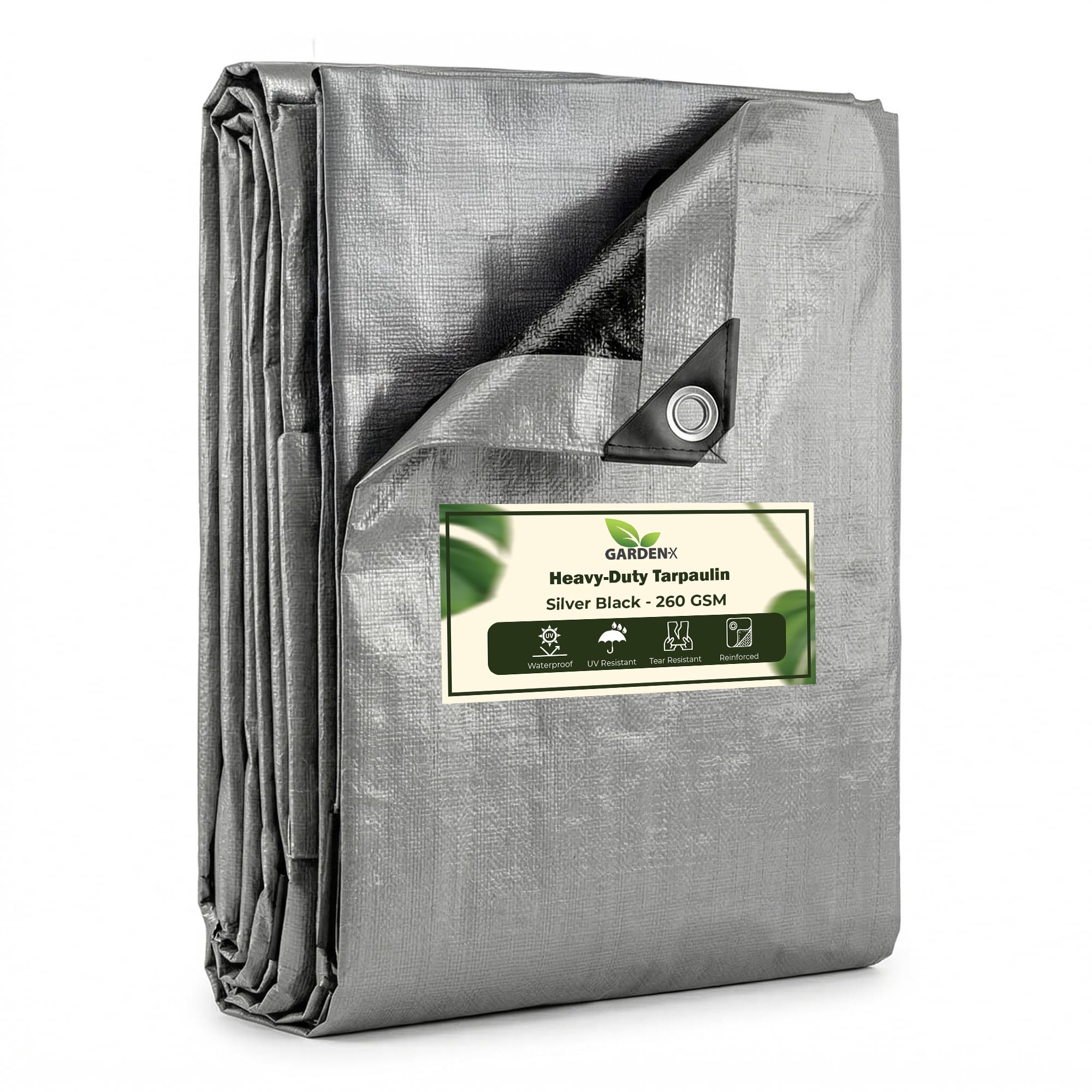 Gardenix Silver (260 Gsm) Tarpaulin 3M X 5M Silver Heavy Duty 260Gsm Waterproof Tarp Sheet Cover, Groundsheet,Multipurpose, Reinforced Eyelets