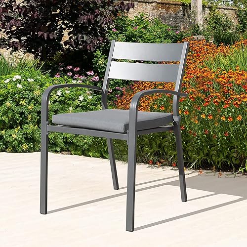 Miniatura 2 de Soleil Jardin Sillas de comedor de aluminio para exteriores de 4 piezas con cojines, sillas apilables para balcón, jardín, patio, acabado gris