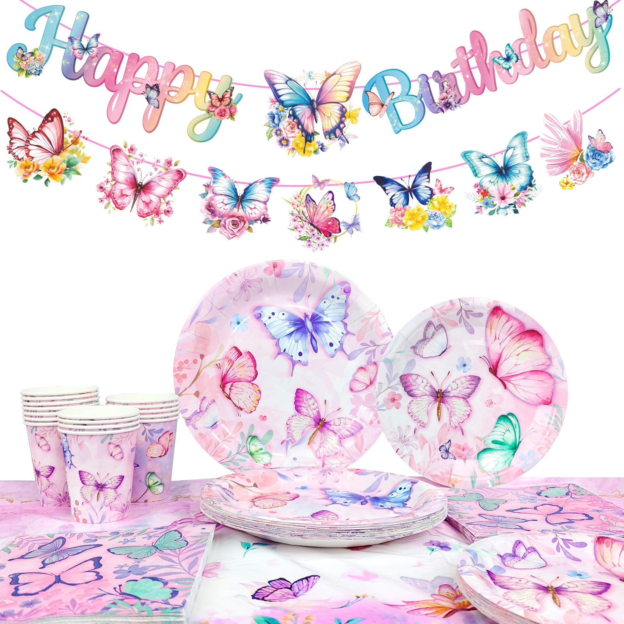 Set Stoviglie Feste Farfalle 51 Pezzi – Piatti, Bicchieri E Tovaglia Per Compleanni, Anniversari E Picnic - 2