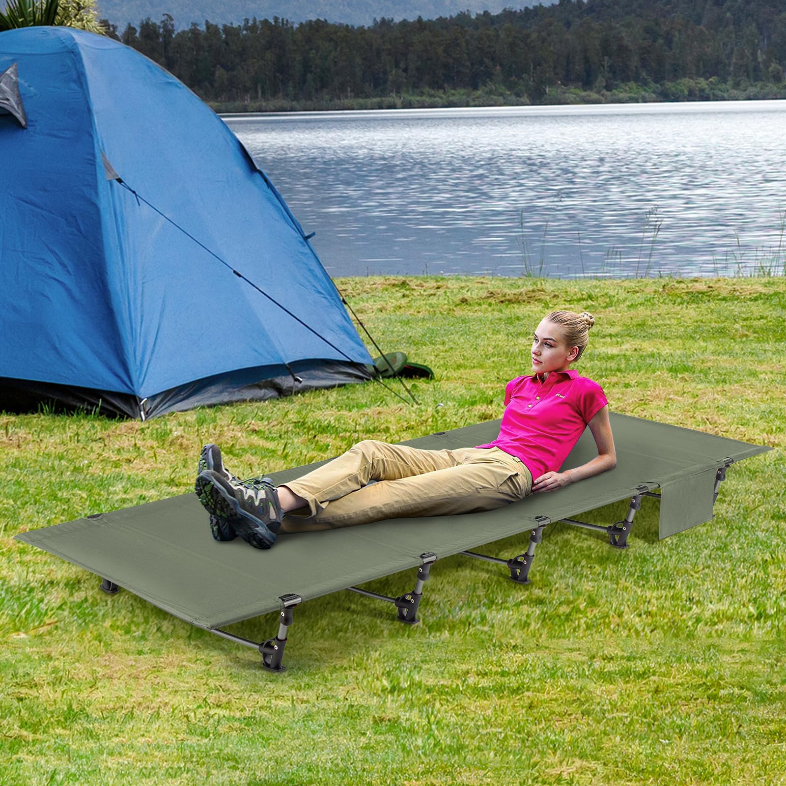 Leogreen Lettino da Campeggio Pieghevole, Ultraleggero Portatile, Brandina Pieghevole Campeggio, 192 x 70 x 17cm, Carico Massimo 150 kg, per Alpinismo Pesca Giardino Campeggio
