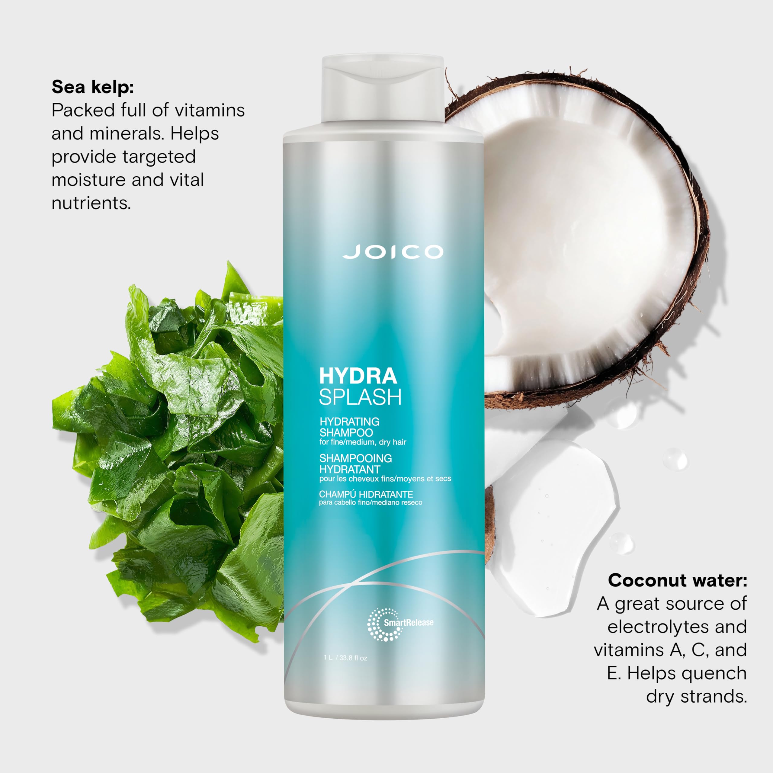 Joico HydraSplash Hydrating Shampoo | For Fine, Medium, Dry Hair | Replenish Moisture | Add Hydration & Softness | With Sea Kelp & Coconut Water
