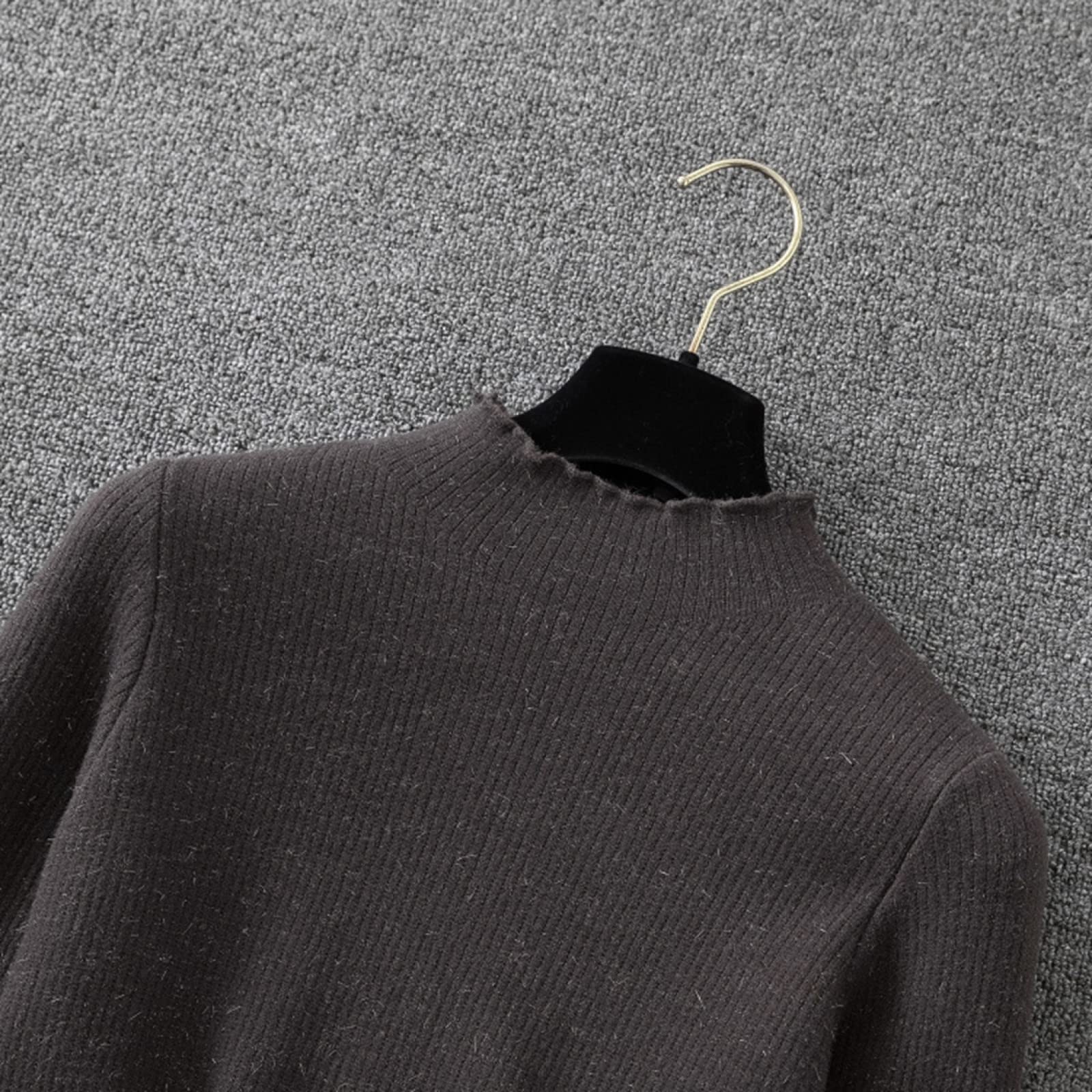Suéter De Invierno Para Mujer - Señoras De La Moda Más Suéter Grueso De Terciopelo Color Puro Otoño E Invierno Jersey De Punto De Medio Cuello Alto Delgado Manga Larga Estiramiento Suave Calid