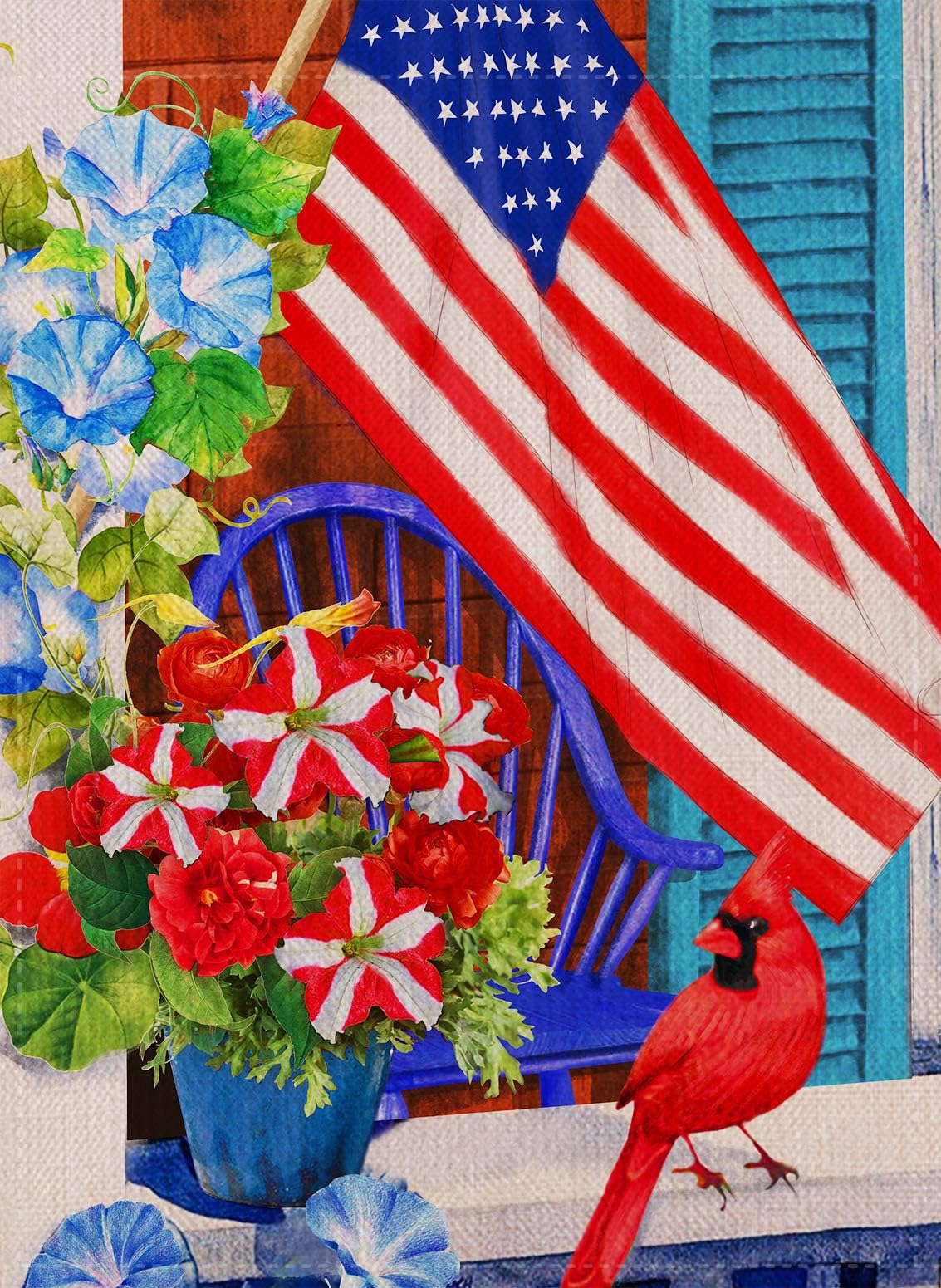 Dyrenson Home Decorative Outdoor 4th of July Patriotic Cardinal Memorial Day Garden Flag Double Sided, July 4 House Yard Flag Pansies, Red Bird Geraniums Garden Decorations, USA Outdoor Flag 12 x 18