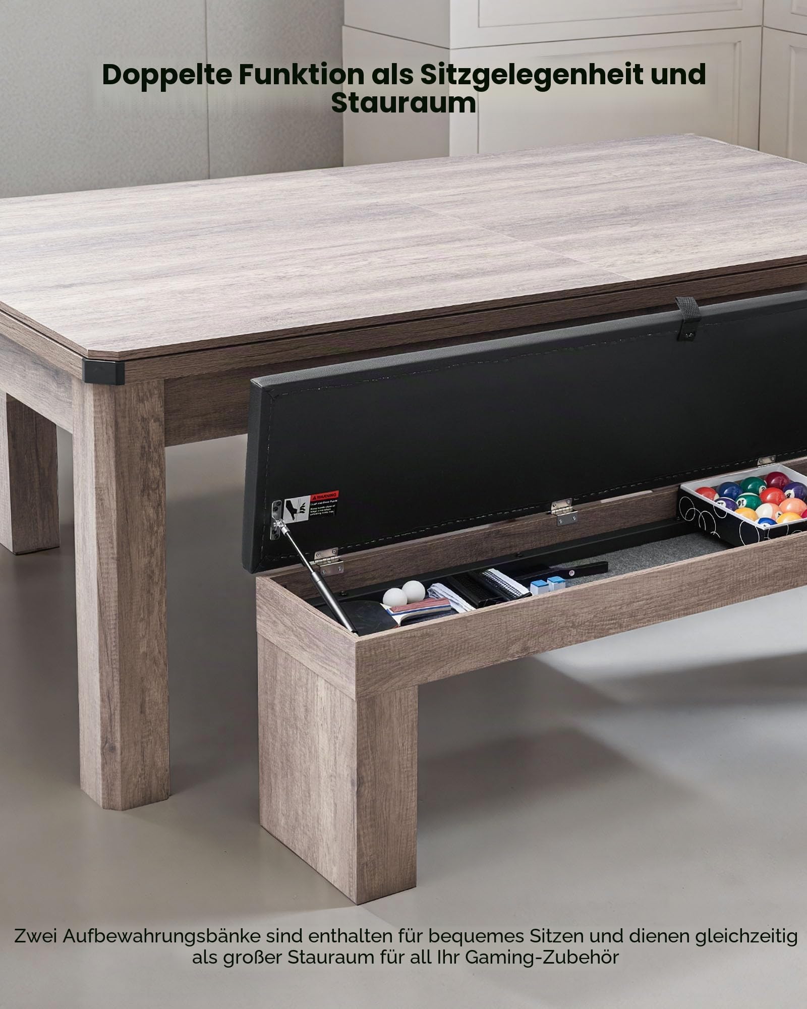 VEVOR 214 cm Billardtisch 3 in 1 Tischspiele mit Essplatte Tischtennisplatte, 137 kg belastbar, Queue-Ständer Kreidebürste