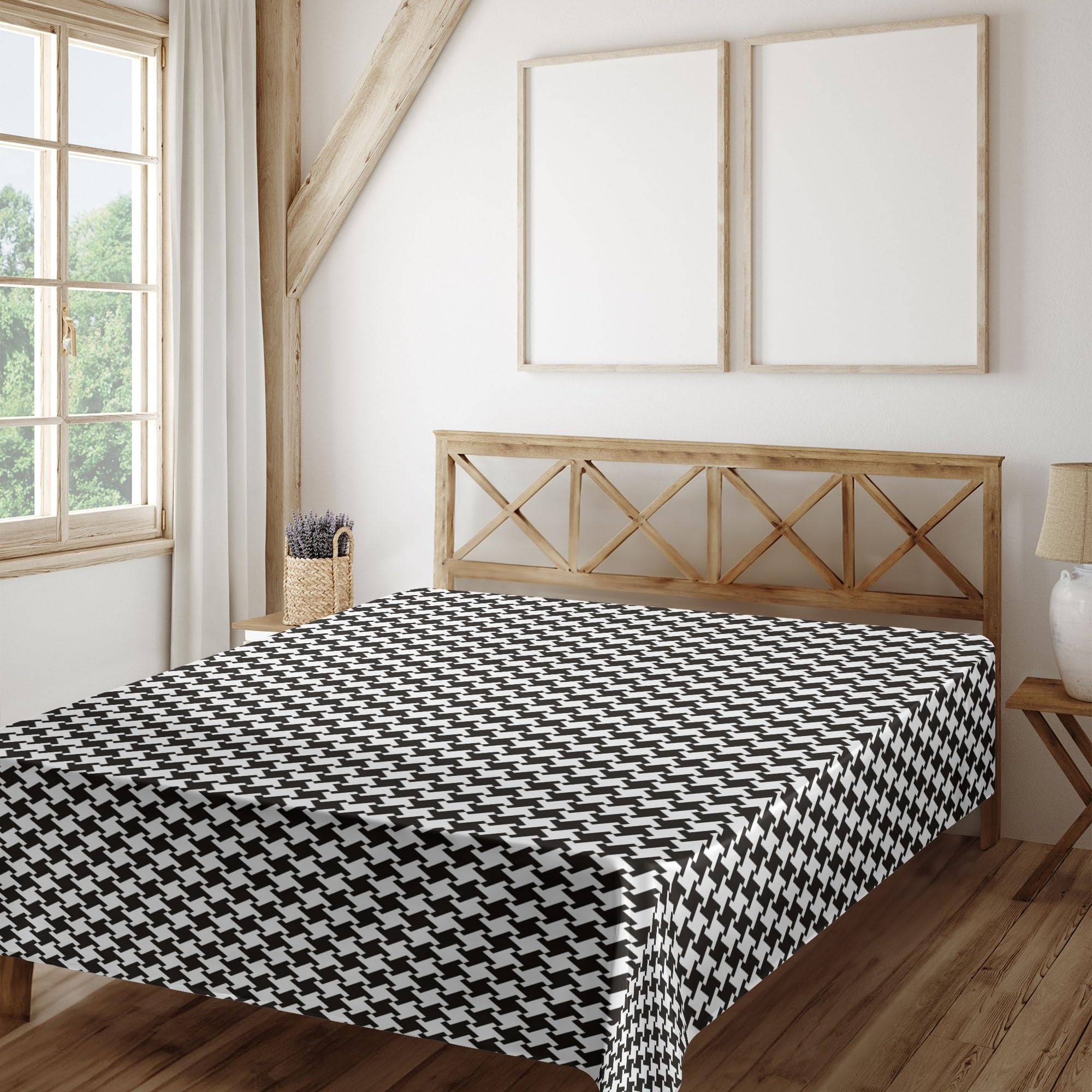 Ambesonne Houndstooth Flat Sheet, Monochrome Pattern with Classic Simple Ornament Repetitive Print, Soft and Comfortable Top Sheet Decorative Bedding 1 Piece, Full Size, Charcoal Grey and White