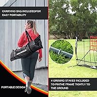 Vista 6 de Red de práctica de sóftbol de béisbol de 7 x 7 pies, red de lanzamiento, red de bateo, con sistema de recolección de pelotas grandes, kit