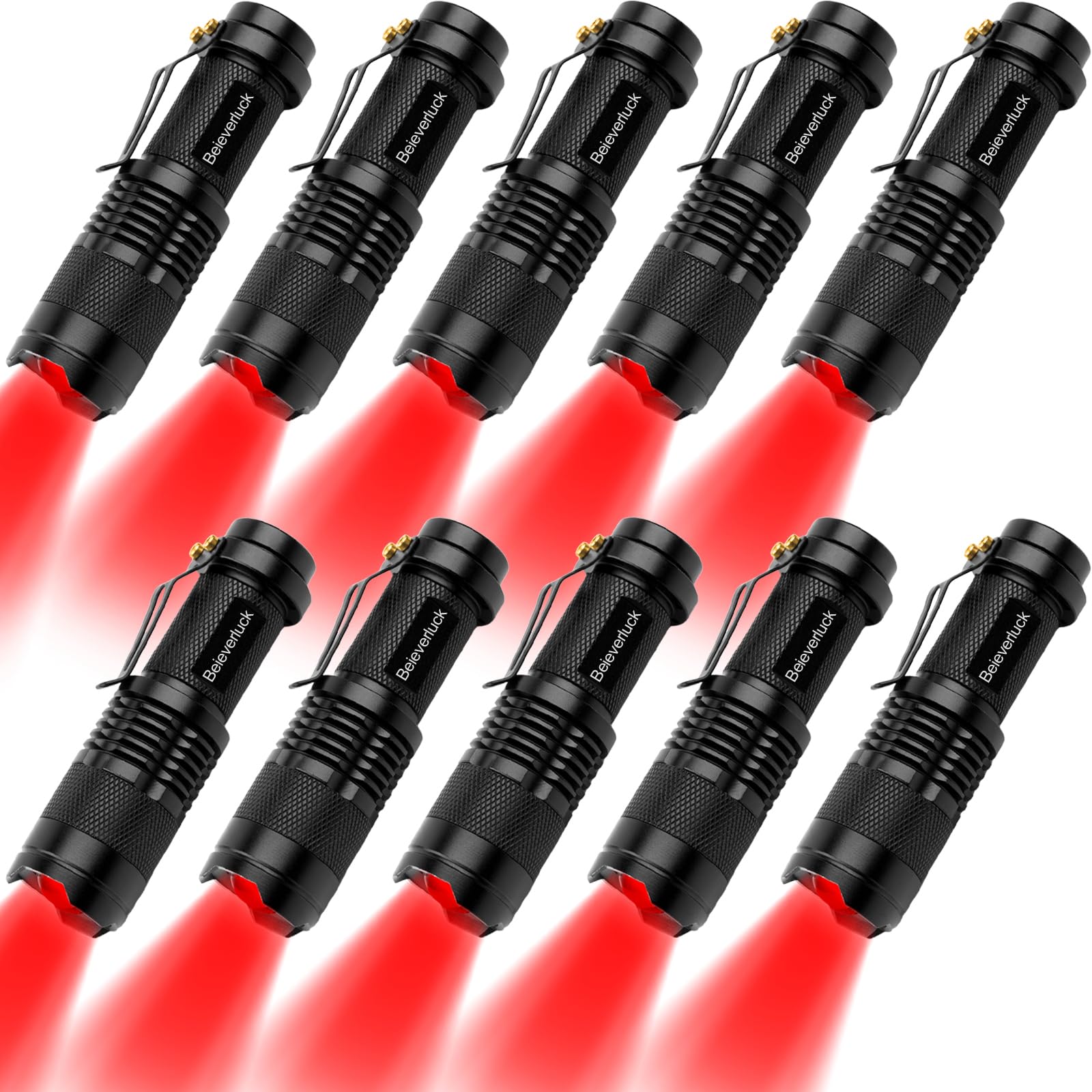 Beieverluck 10 Pack Red Light Flashlight 3 Modes Red LED