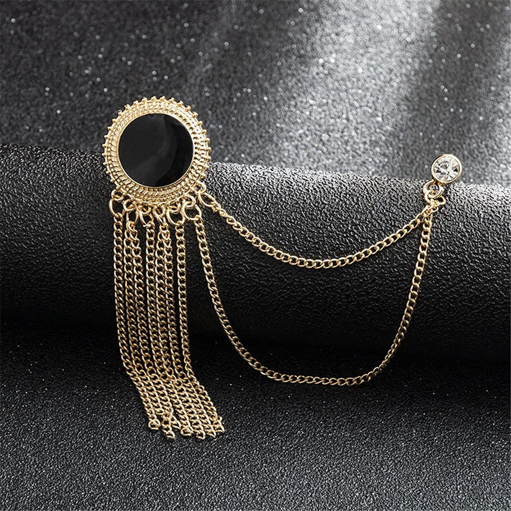 RWRAPS Metall-Strass-Kristall-Brosche für Herren, Anzug, Hemdkragen, Anstecknadel, Schwarze Quaste, Corsage, Broschen, Zubehör (Farbe: B) (BB)