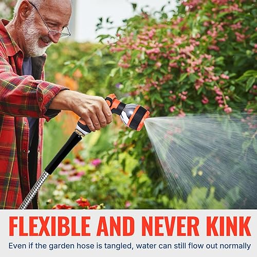 Miniatura 6 de YAMATIC Manguera de jardín de acero inoxidable de 100 pies con boquilla de pulverización de 10 patrones, manguera de agua de metal resistente, sin