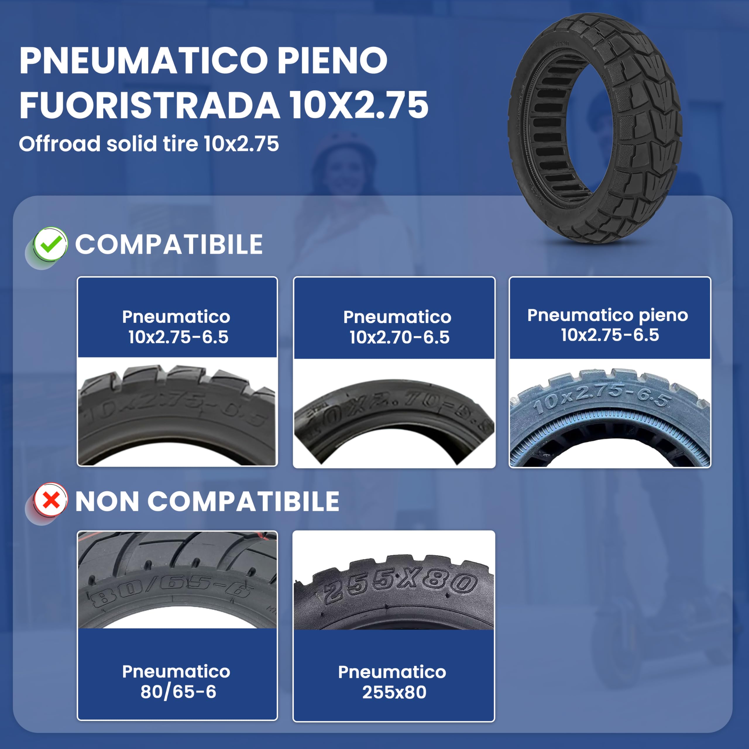 ANSENI Ruote Monopattino Elettrico 10x2.75,Gomme Antiforatura per Scooter Elettrico Smartgyro Speedway/Speedway Pro, Speedway 5,Rockway/Crossover, Dualtron 3,UrbanGlide E-CROSS PRO (1 unità)
