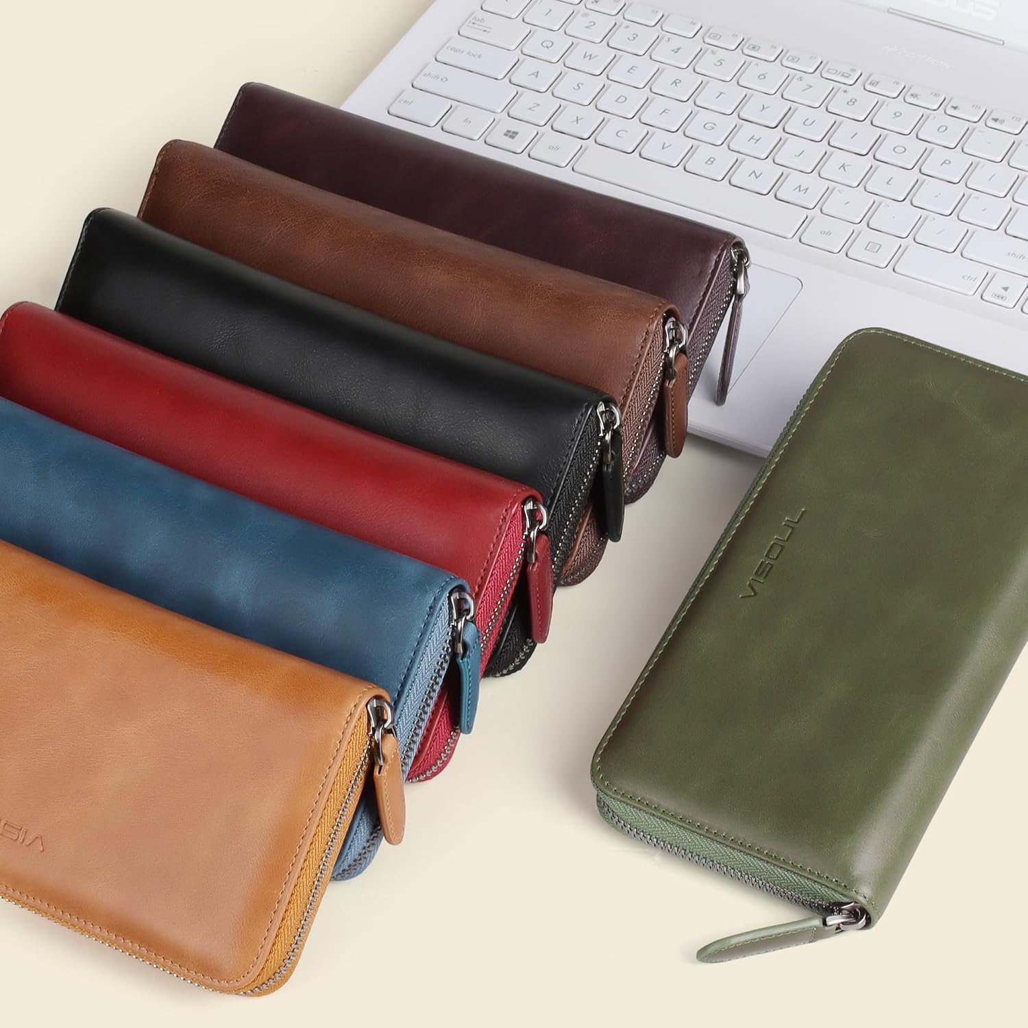 VISOUL Leather Long Zipper Pouch Wallet for Men and Women with RFID Blocking, Large Clutch Cash Long Wallet with Zipper (Black) - Image 8