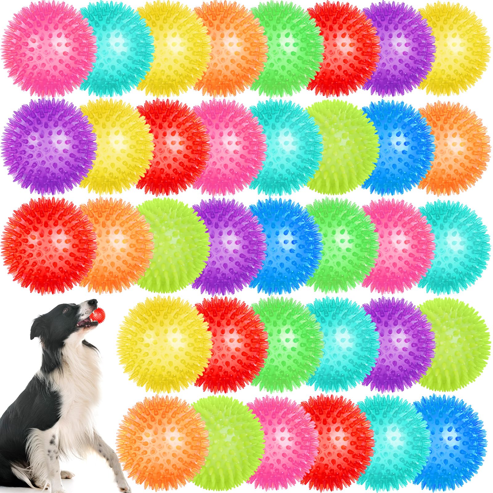 36 Pcs 2 5 in Squeaky Dog Toy Balls Spiky Dog Balls Chew Toy for Teething Durable High