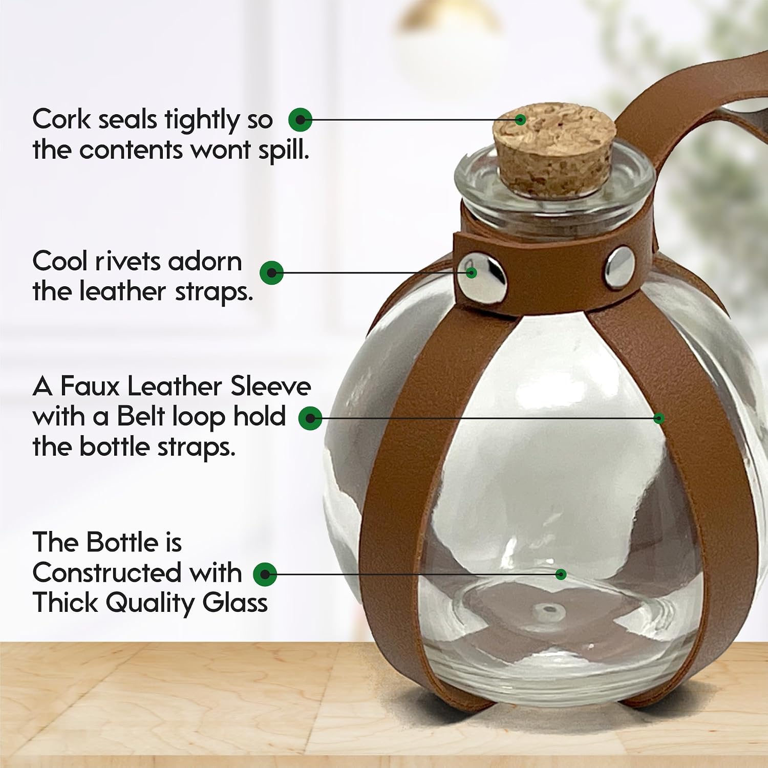 Cosmic Chameleon Glass Potion Bottles with Cork, Bottles prop, Dark Magic Potion bottles with Faux Leather Harness, Brown Belt with Holster Loop