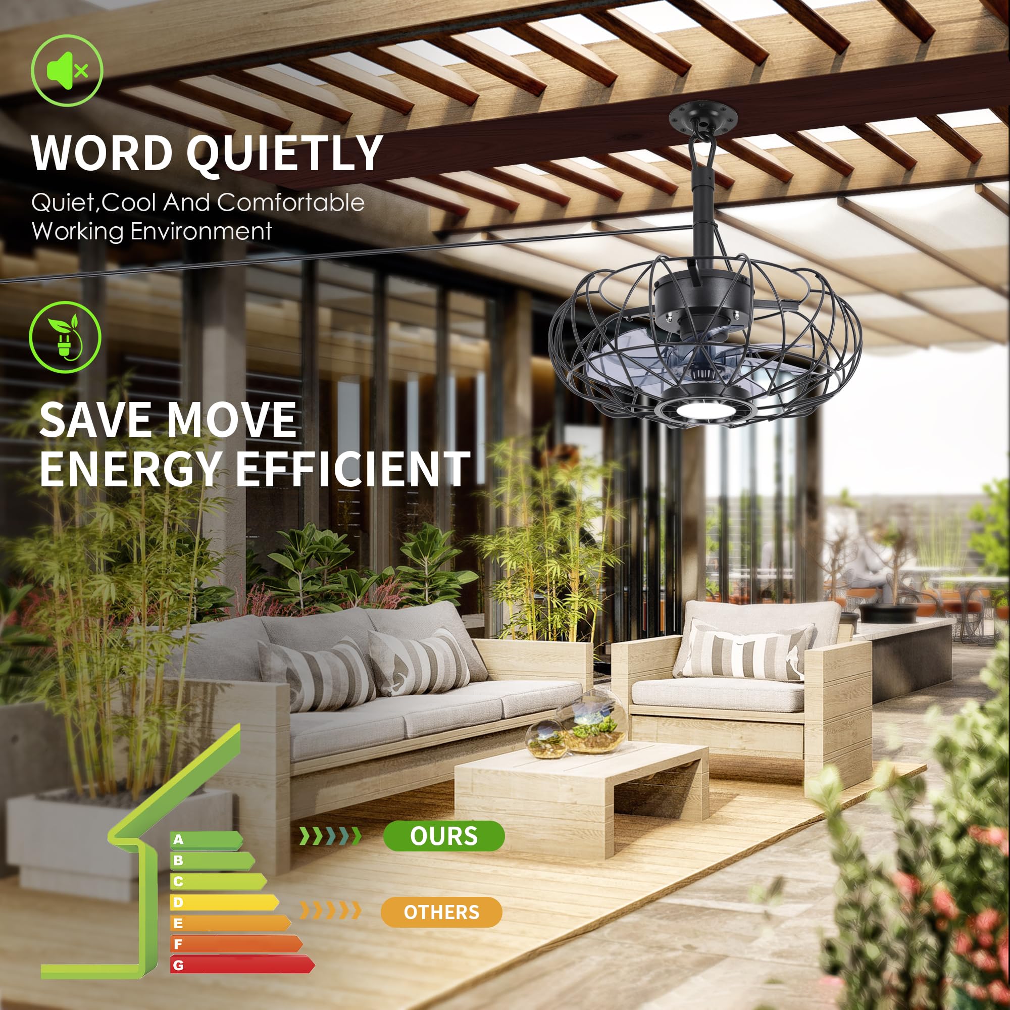 15" Waterproof Outdoor Gazebo Fan With Light & Remote - Hanging Ceiling Fan For Patio, Porch, Pergola