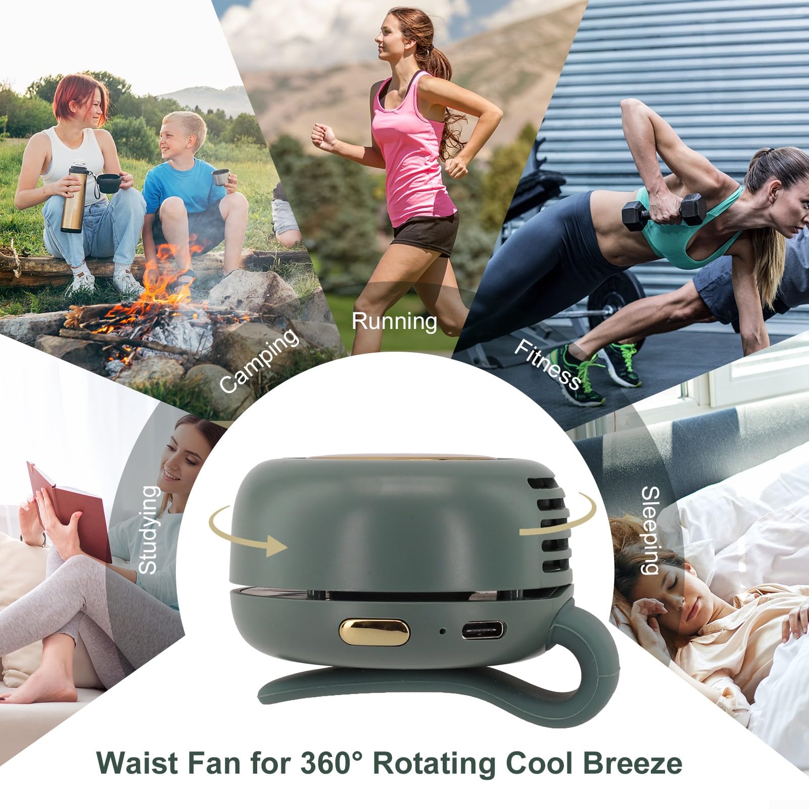 Ventilateur USB à clipser, avec direction de l'air réglable et trois vitesses de vent, conçu pour les voyages en plein air et une utilisation quotidienne (blanc)